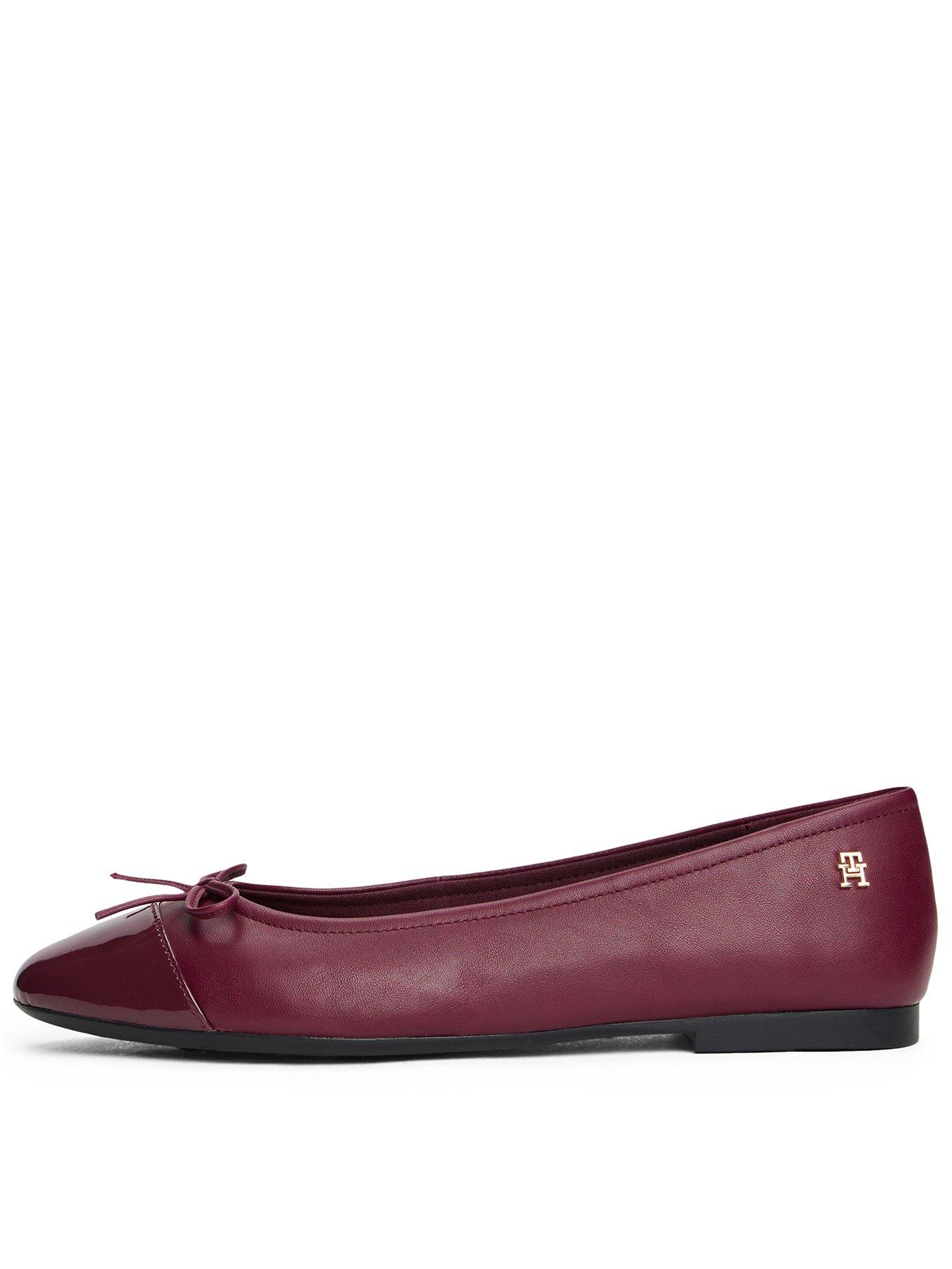 Tommy Hilfiger Patent Toe Cap Leather Ballerina Shoes Burgundy