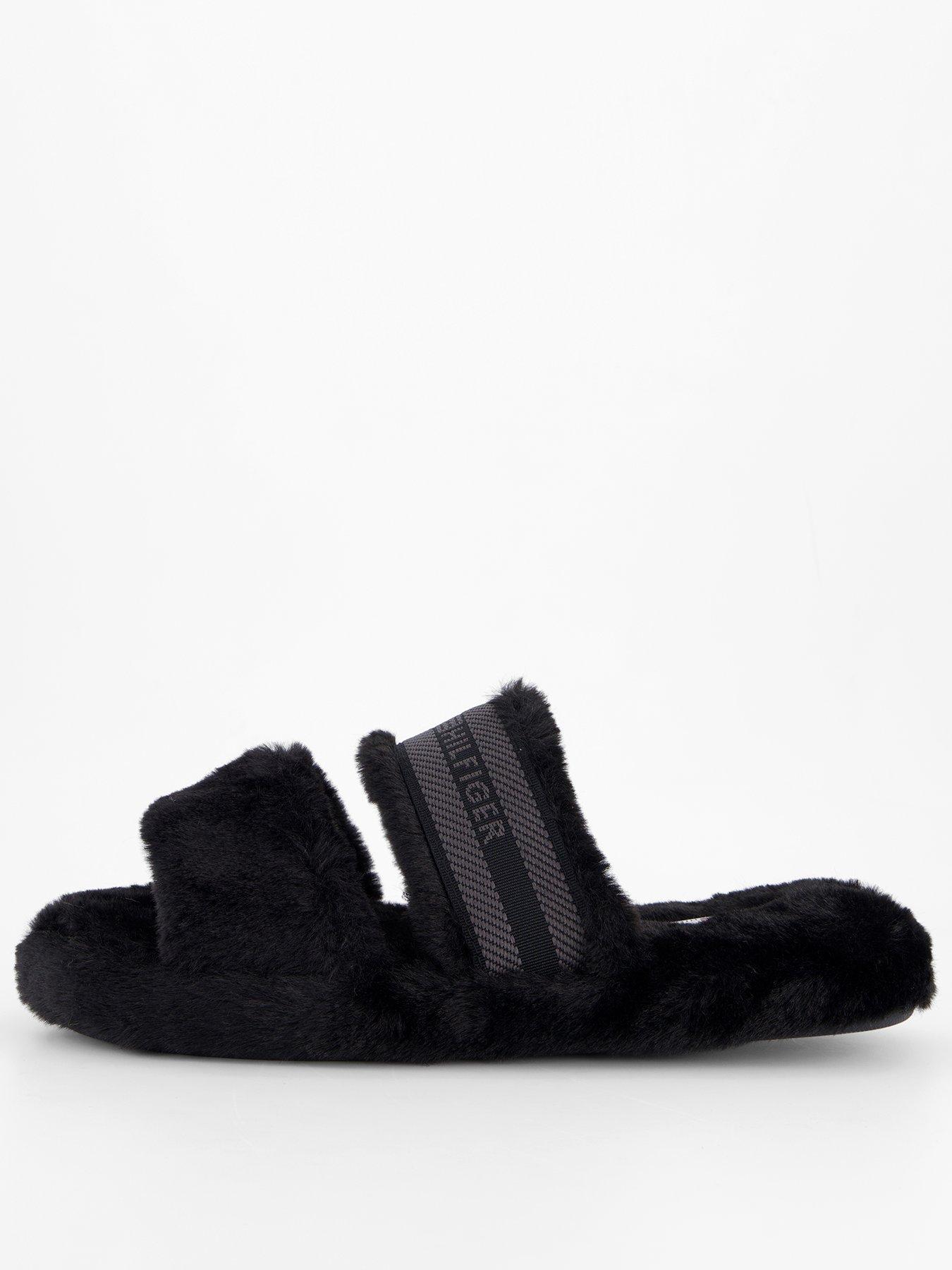 Tommy Hilfiger Logo Fur Slipper - Black