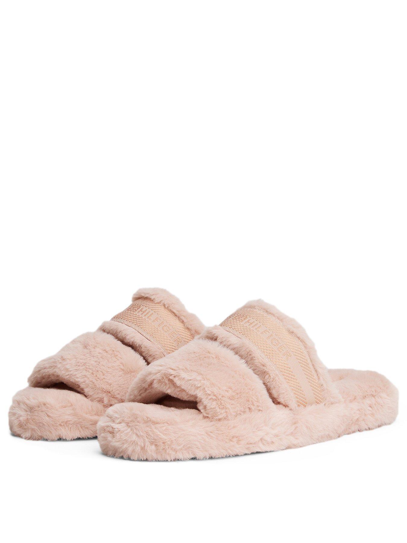 Image 2 of 4 of Tommy Hilfiger Logo Fur Slippers - Pink