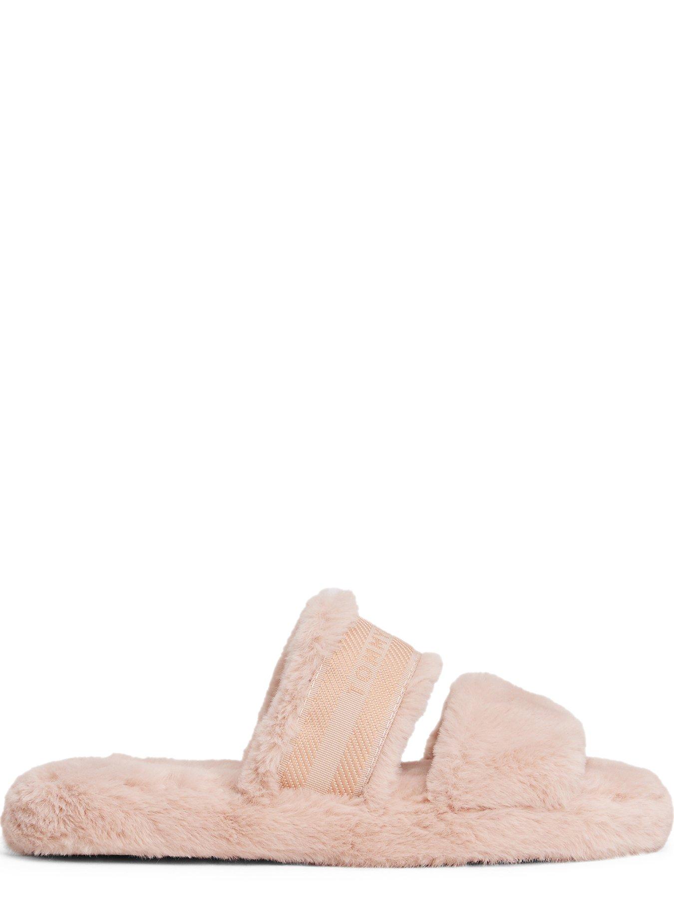 Image 4 of 4 of Tommy Hilfiger Logo Fur Slippers - Pink