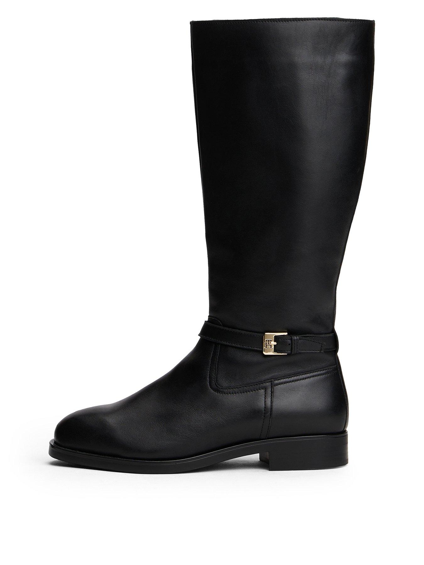 Tommy Hilfiger Buckle Detail Leather Long Boot - Black