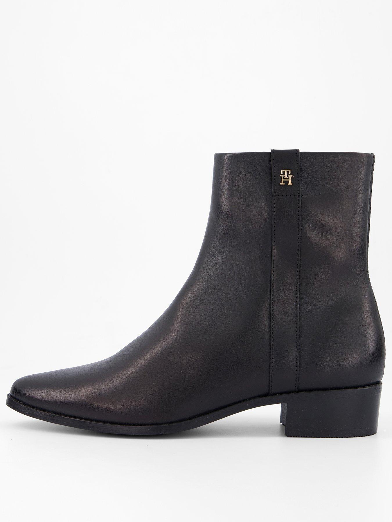 Tommy Hilfiger Leather Pointy Zip Boot - Black