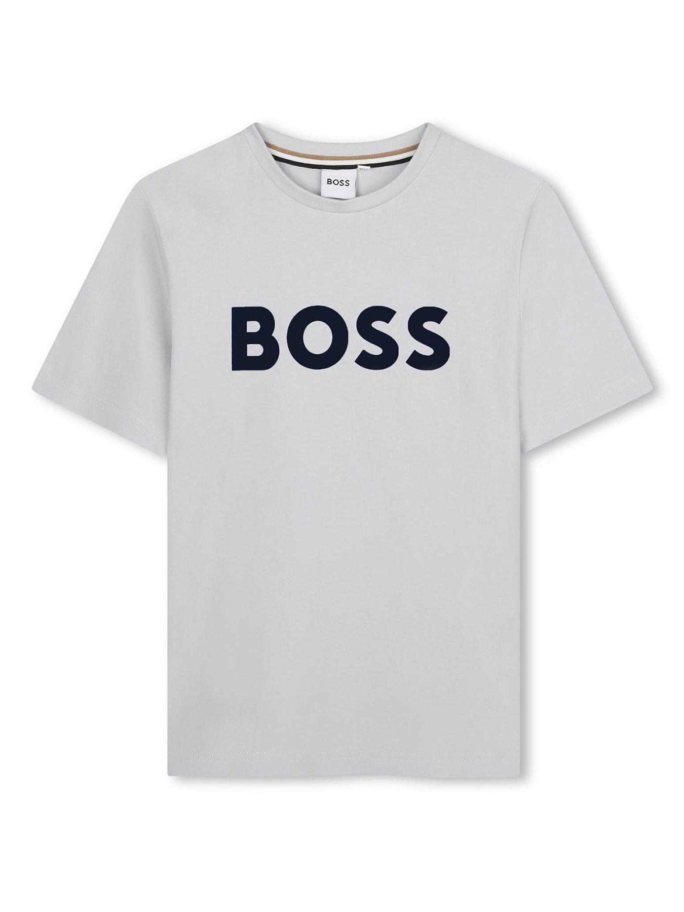 Image 1 of 2 of BOSS Boys Short Sleeve Large Logo T-Shirt - Grey