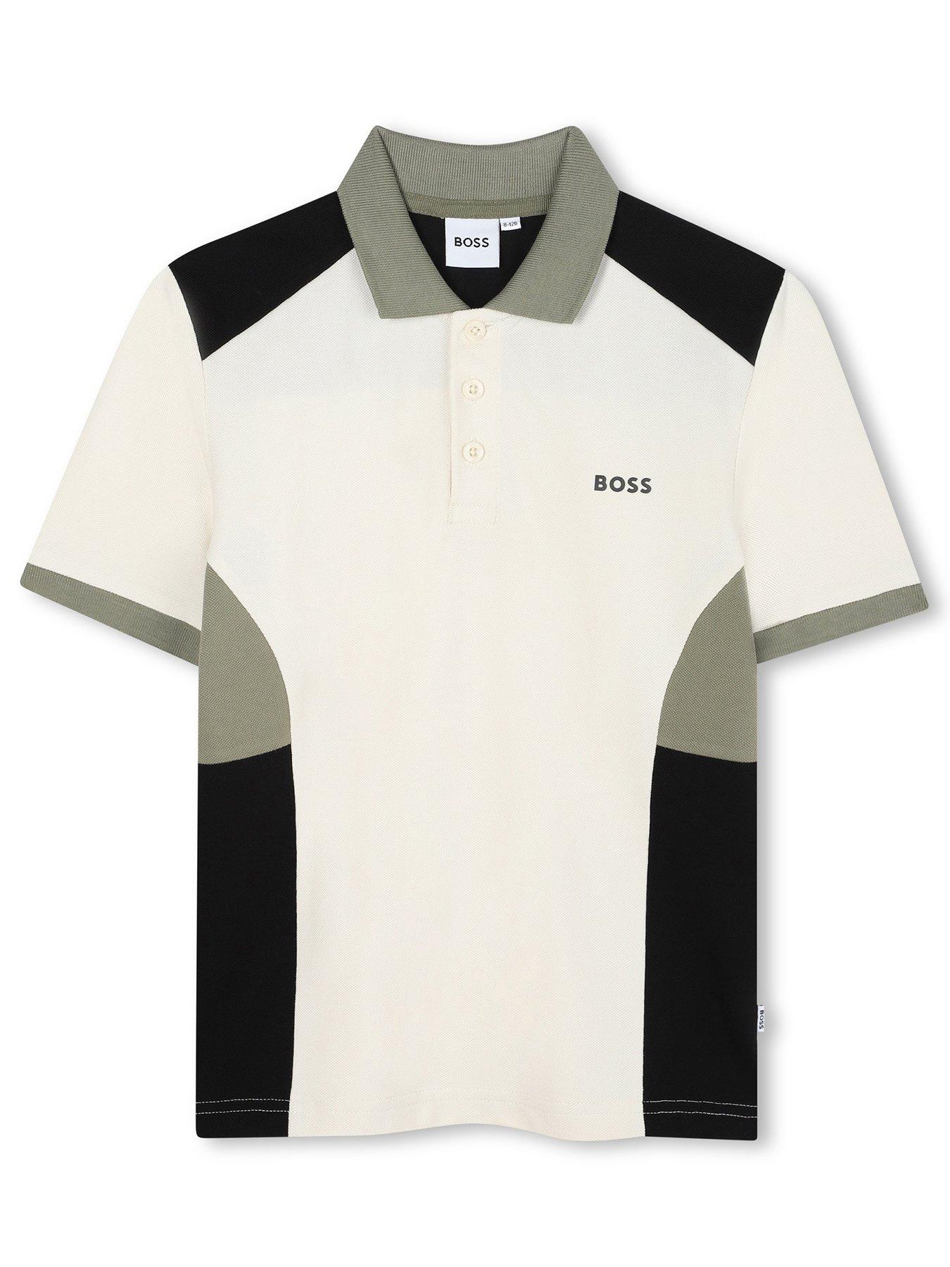 BOSS Boys Colour Block Short Sleeve Polo Shirt - Cream