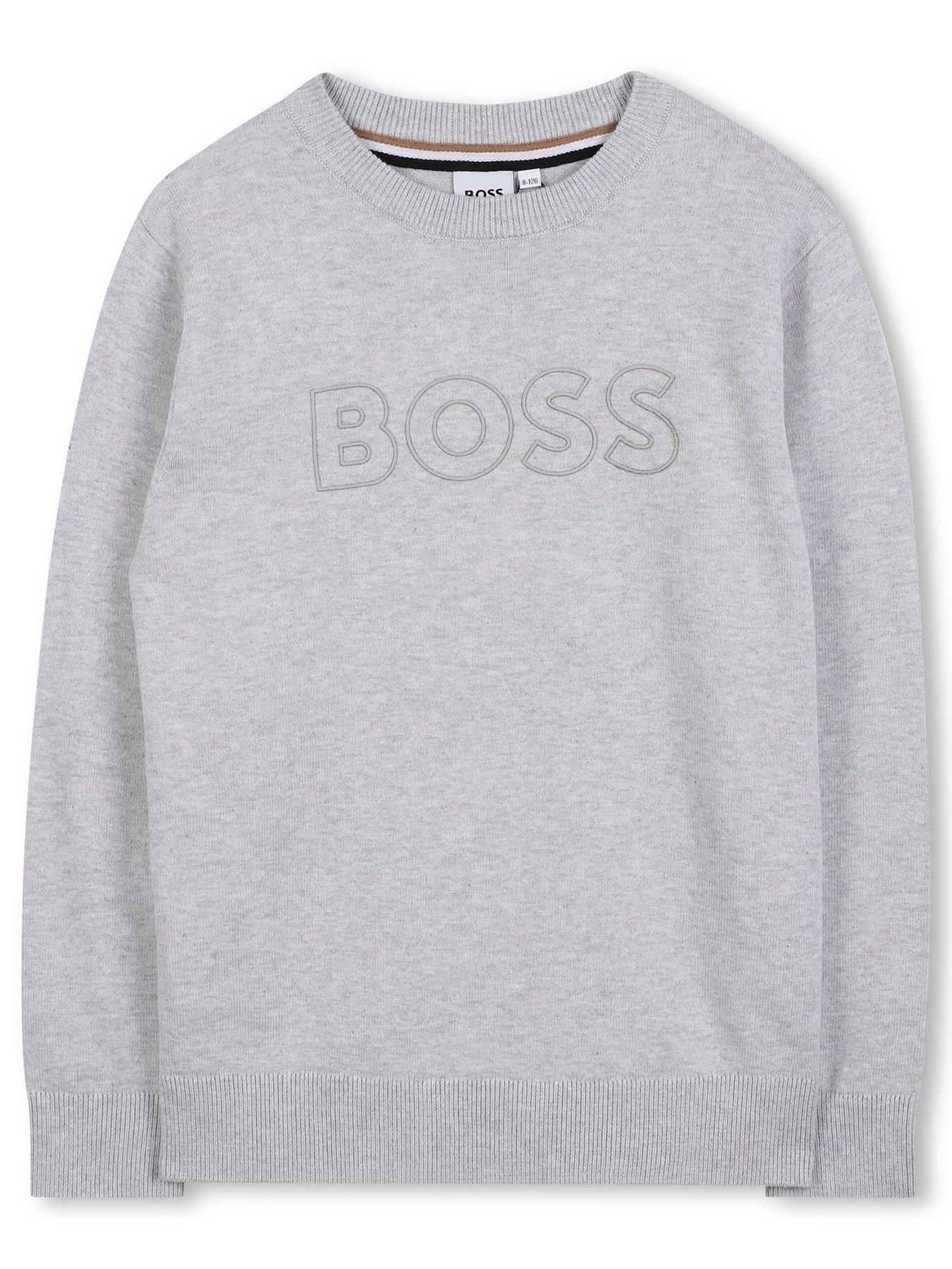 BOSS Boys Logo Knit Jumper - Grey