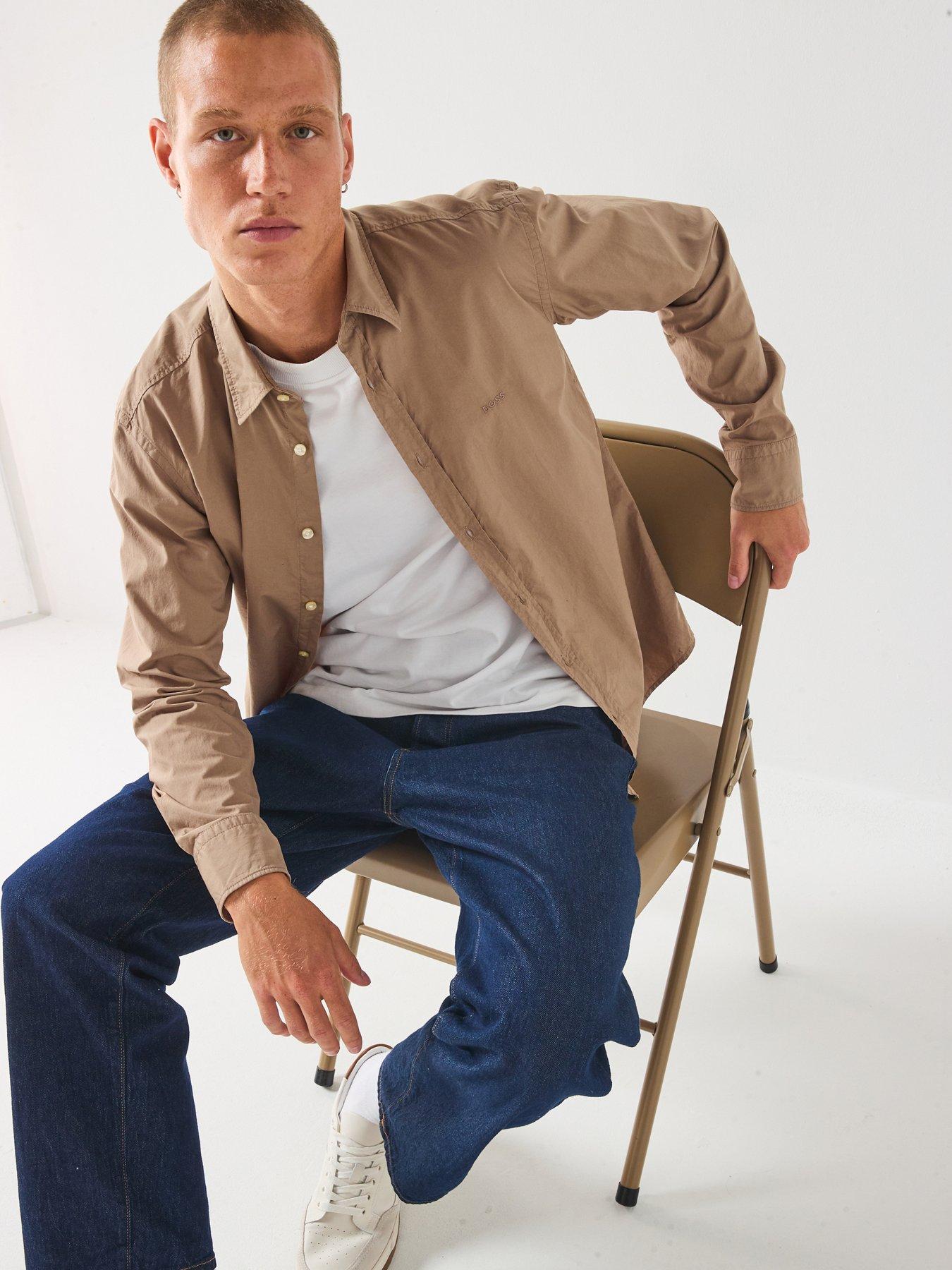 undefined Boss Relegant 6 M Regular Fit Logo Poplin Shirt - Dark Beige