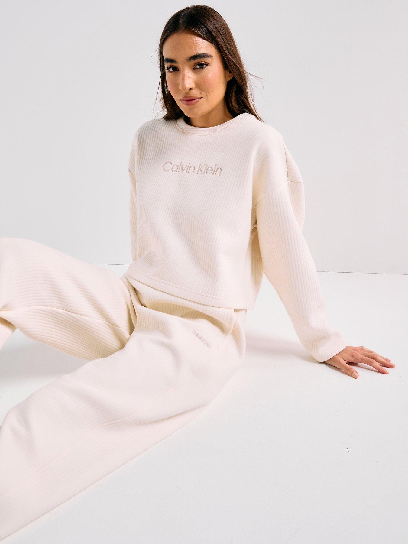 Calvin Klein Long Sleeve Quilted Sweatshirt, Cream, Size M, Women
