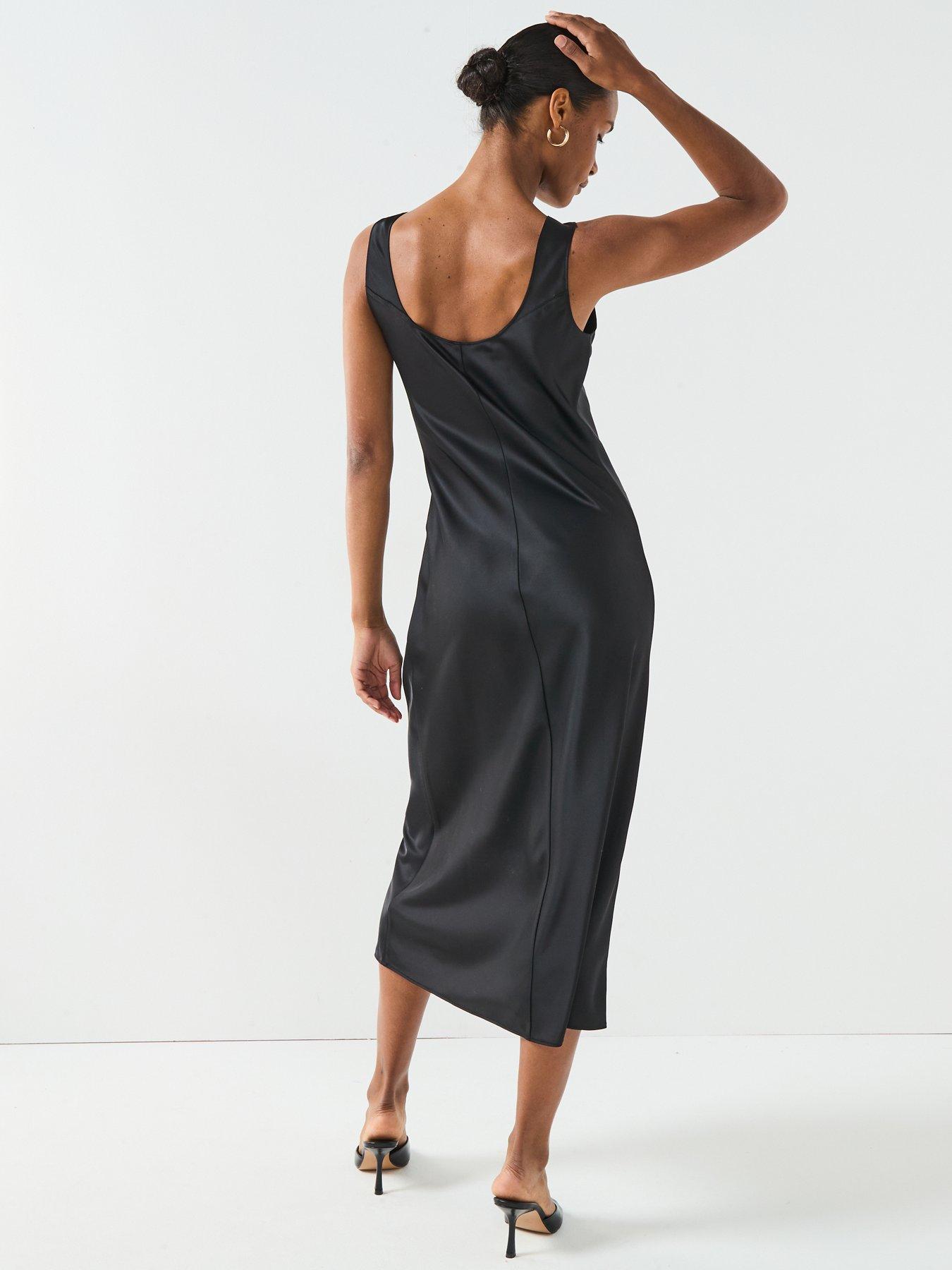 Image 2 of 6 of Calvin Klein Satin Slip Midi Dress - Black