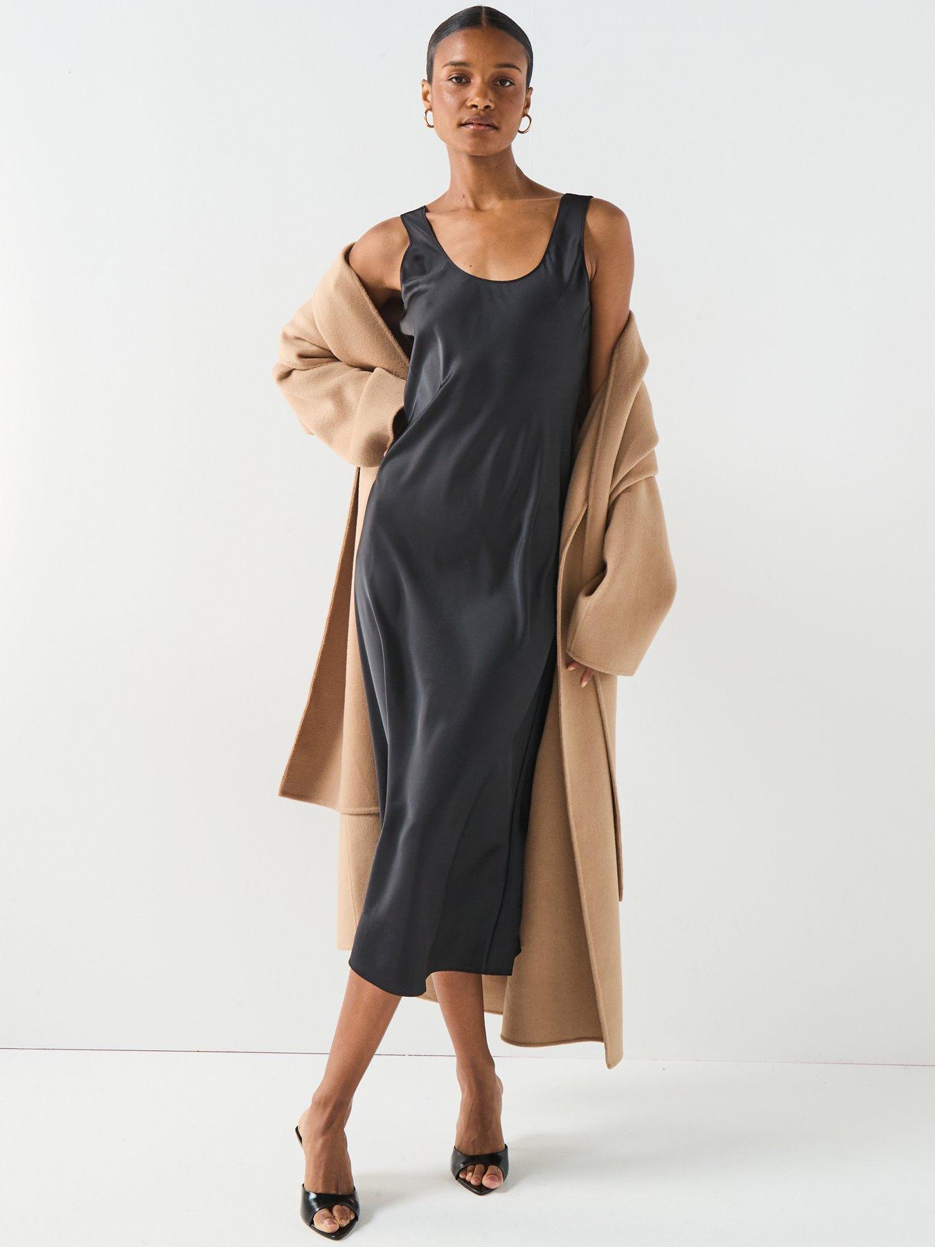 Image 3 of 6 of Calvin Klein Satin Slip Midi Dress - Black