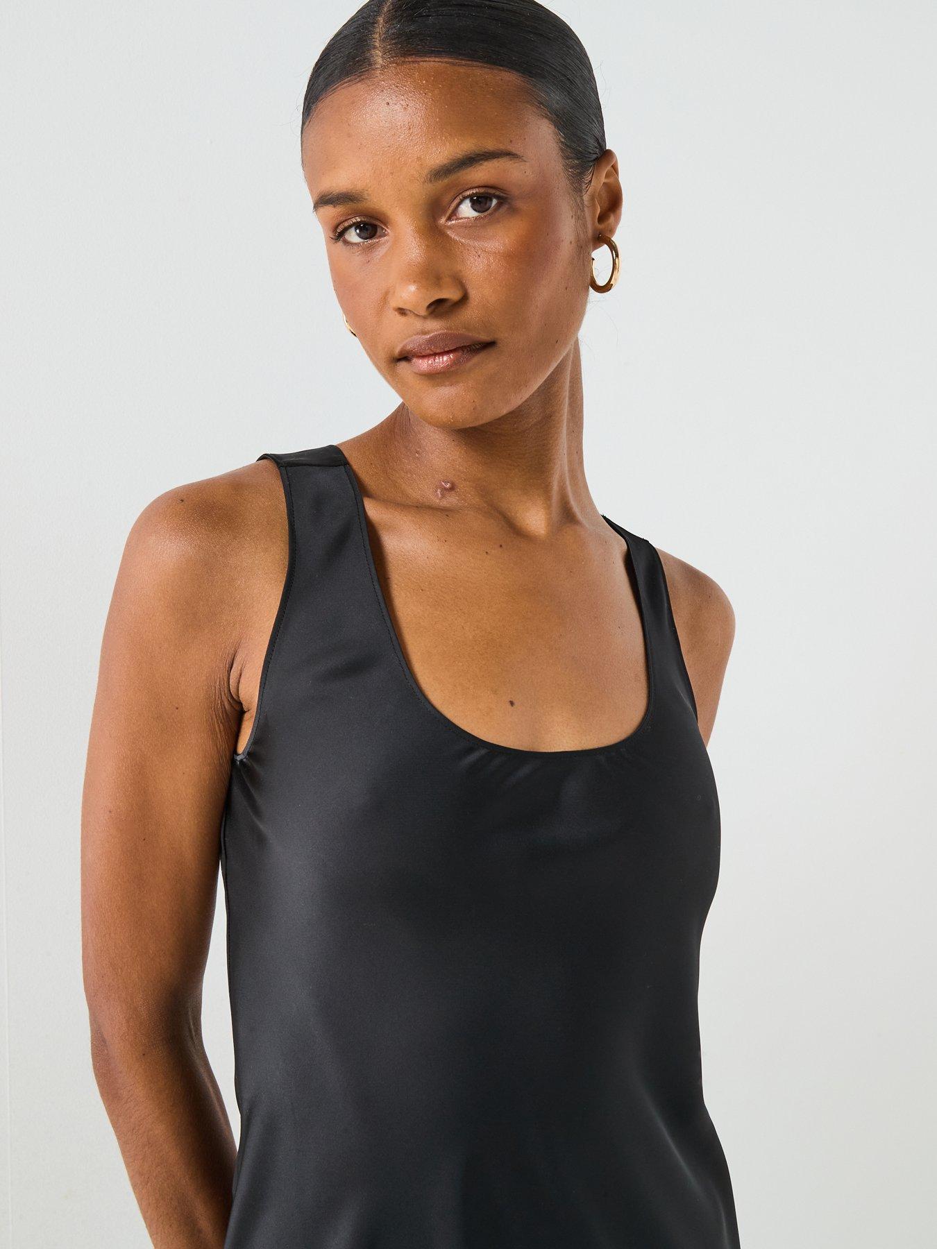 Image 4 of 6 of Calvin Klein Satin Slip Midi Dress - Black