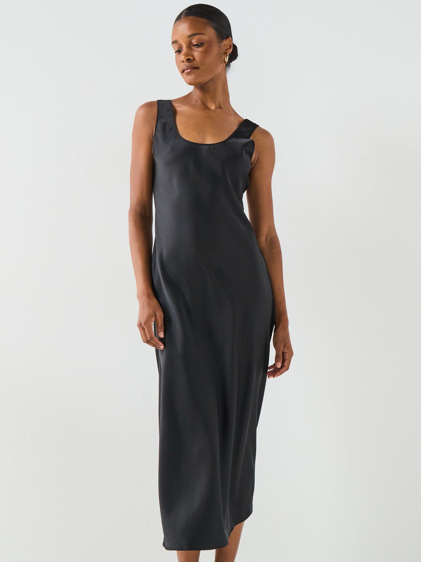 Image 5 of 6 of Calvin Klein Satin Slip Midi Dress - Black