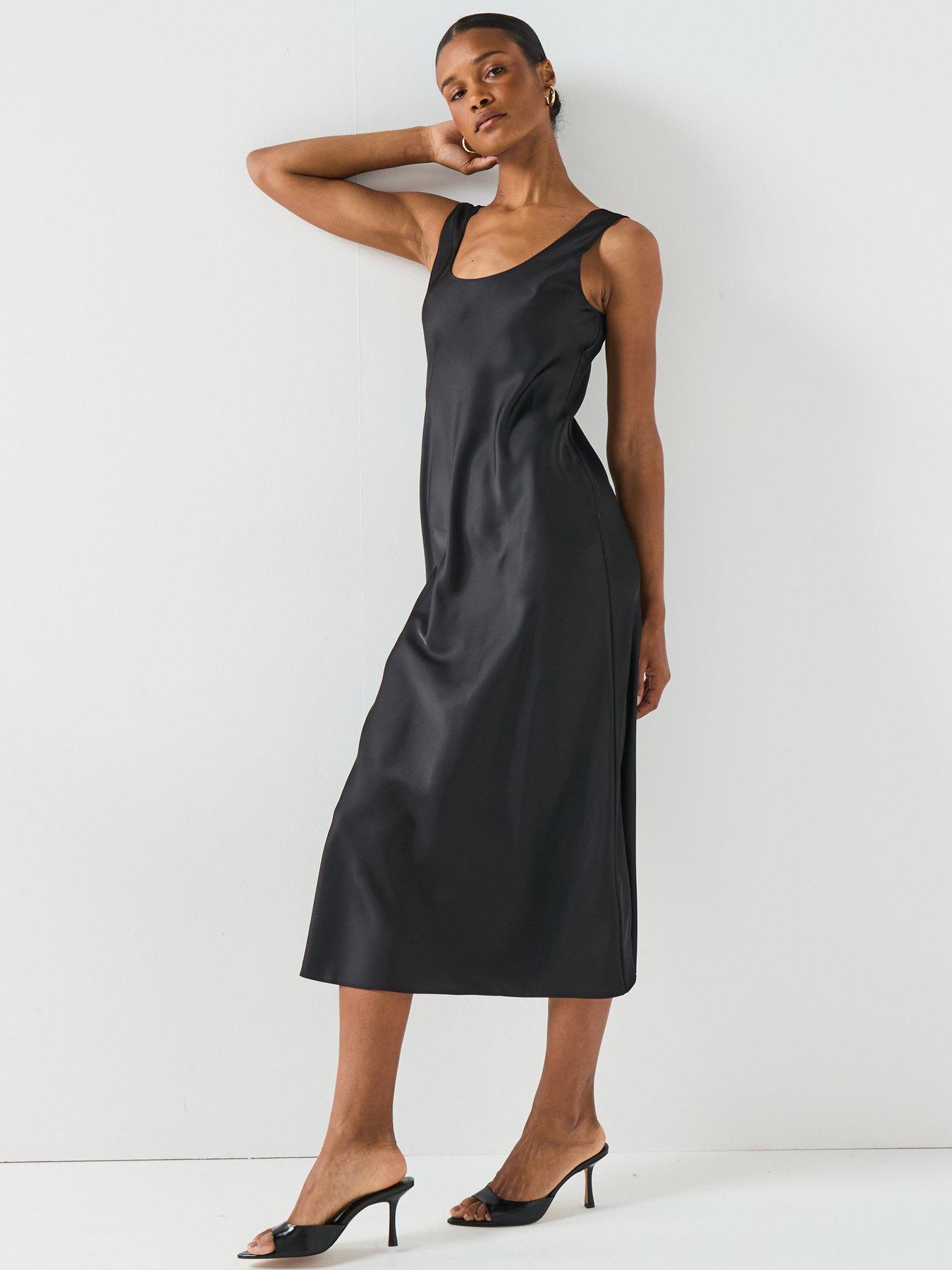 Image 6 of 6 of Calvin Klein Satin Slip Midi Dress - Black