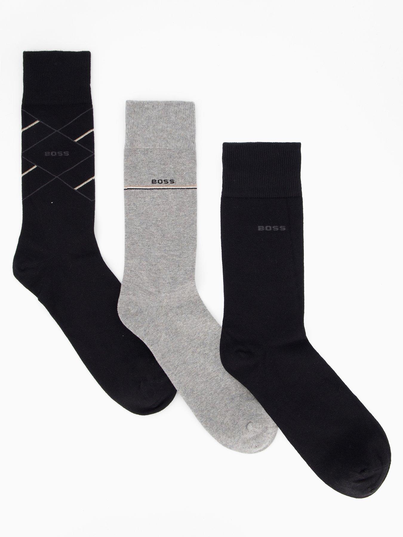 BOSS Bodywear 3 Pack Argyle Crew Sock Gift Set - Black