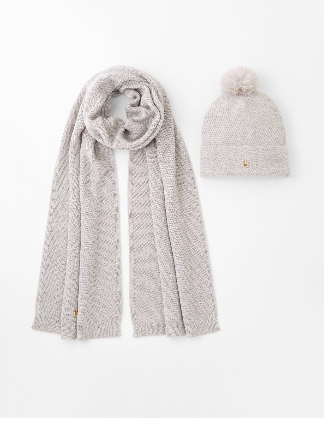 Tommy Hilfiger Pom Pom Beanie  &  Scarf Set - Grey
