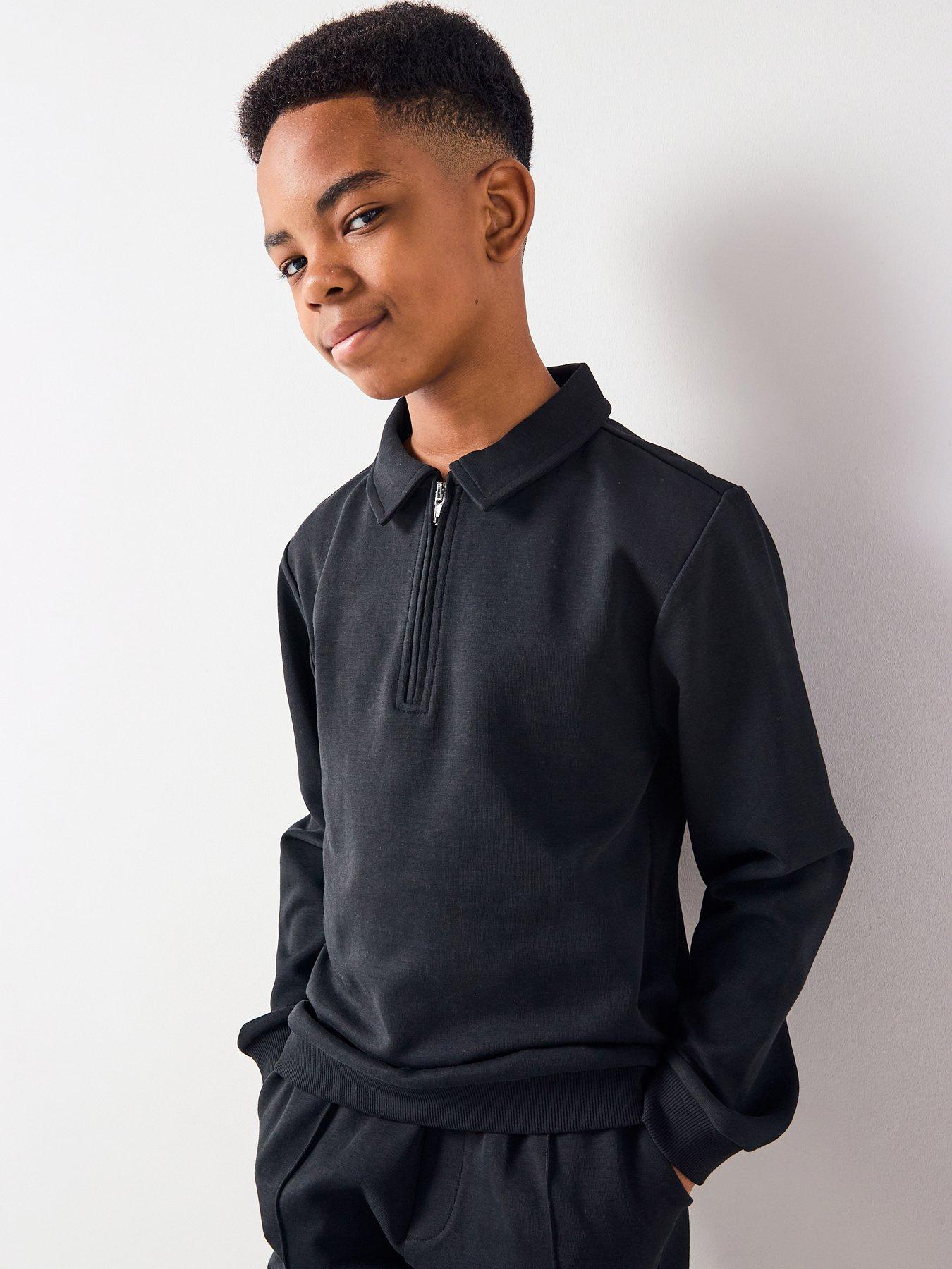 V by Very Boys Heavy Weight Collar Detail Zip Up Sweatshirt - Navy