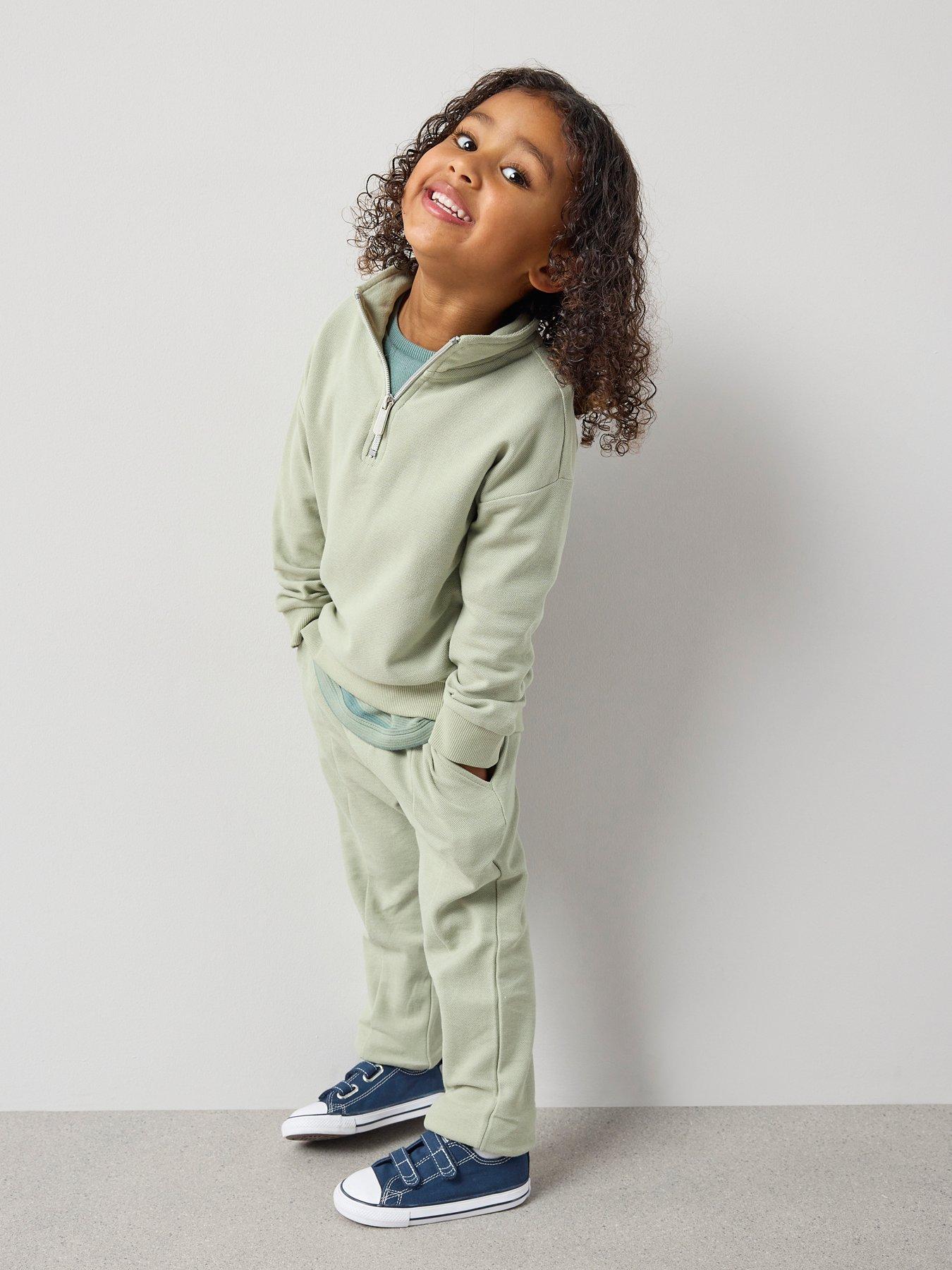 Image 1 of 6 of The Very Collection Boys Elevated Half Zip Sweat And Joggers Outfit Set - Green