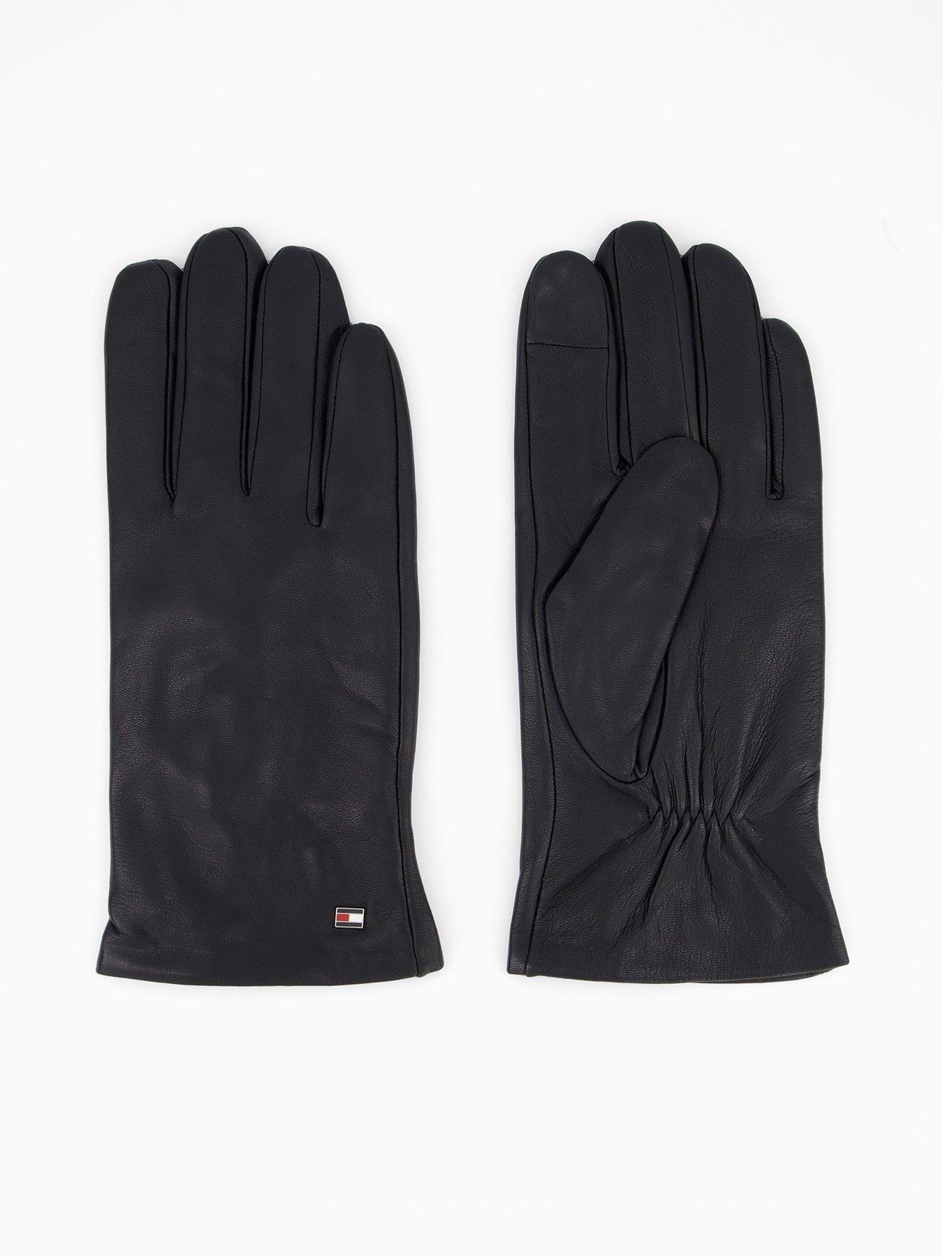 Tommy Hilfiger Essential Flag Leather Gloves - Black