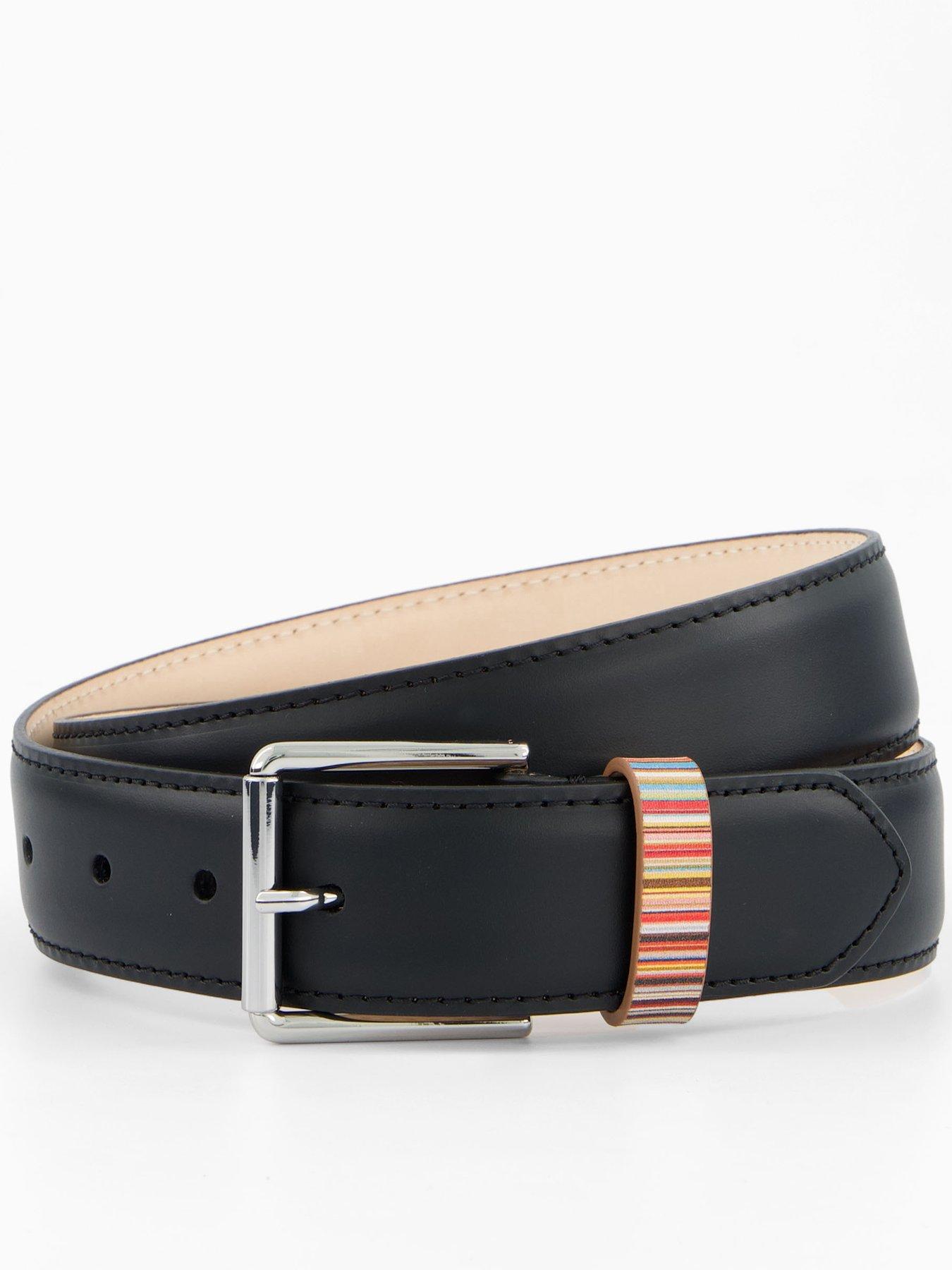 PS PAUL SMITH Stripe Keeper Leather Belt - Black