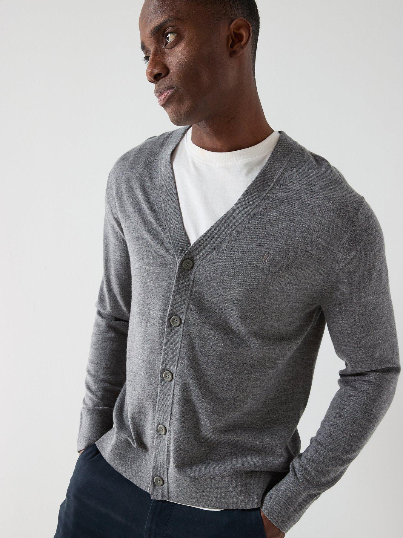 Calvin Klein Merino Knitted Cardigan, Grey, Size 2Xl, Men