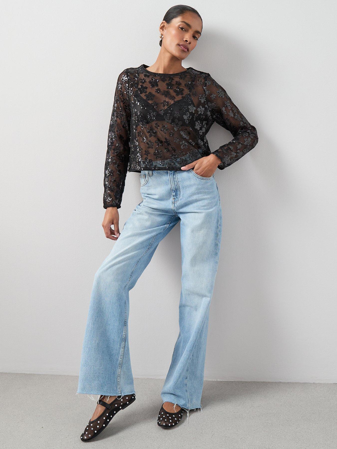 Image 6 of 6 of The Very Collection 3D Flower Blouse - Black