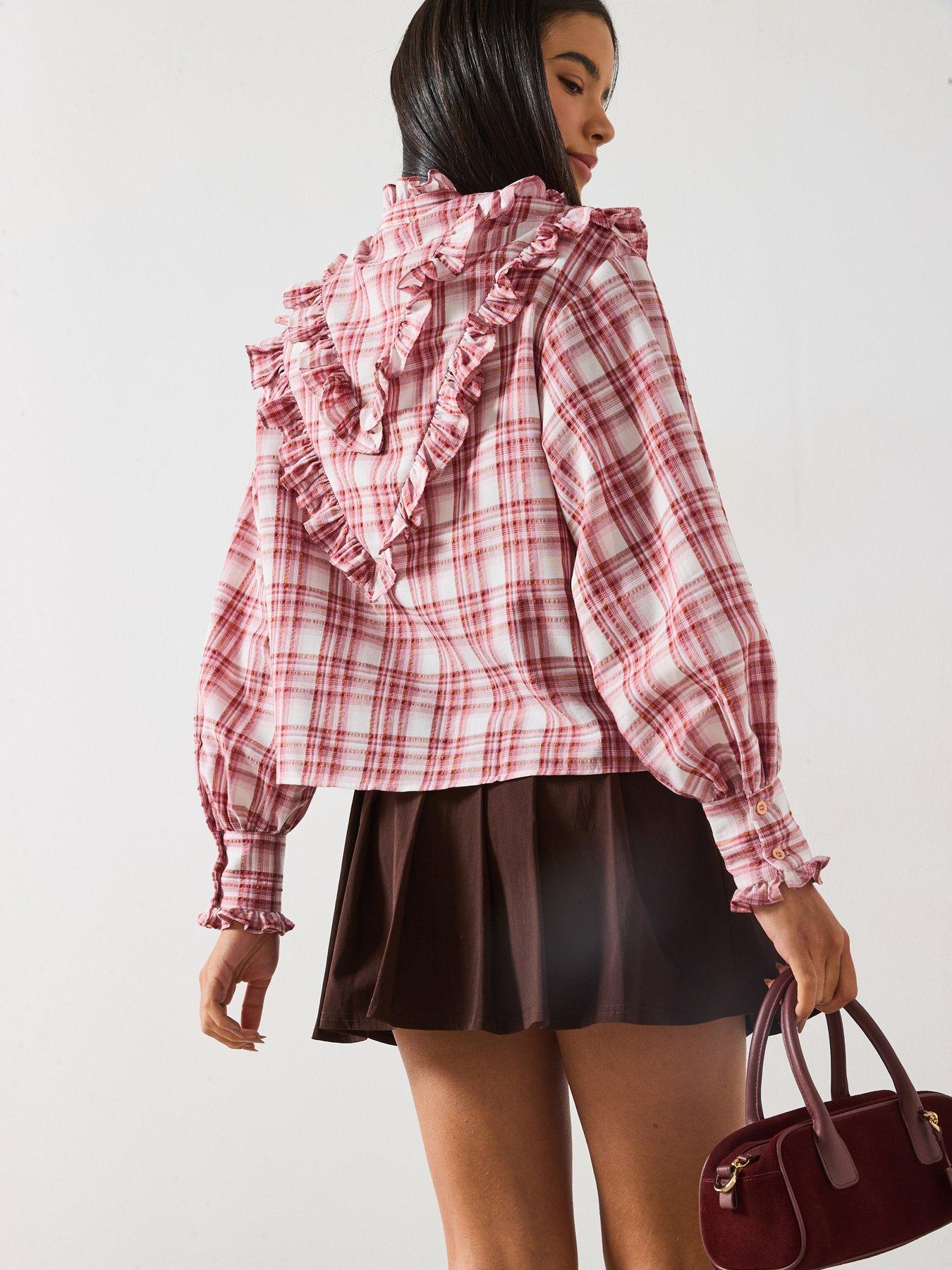 V by Very Checked Ruffle Shirt - Pink | Very