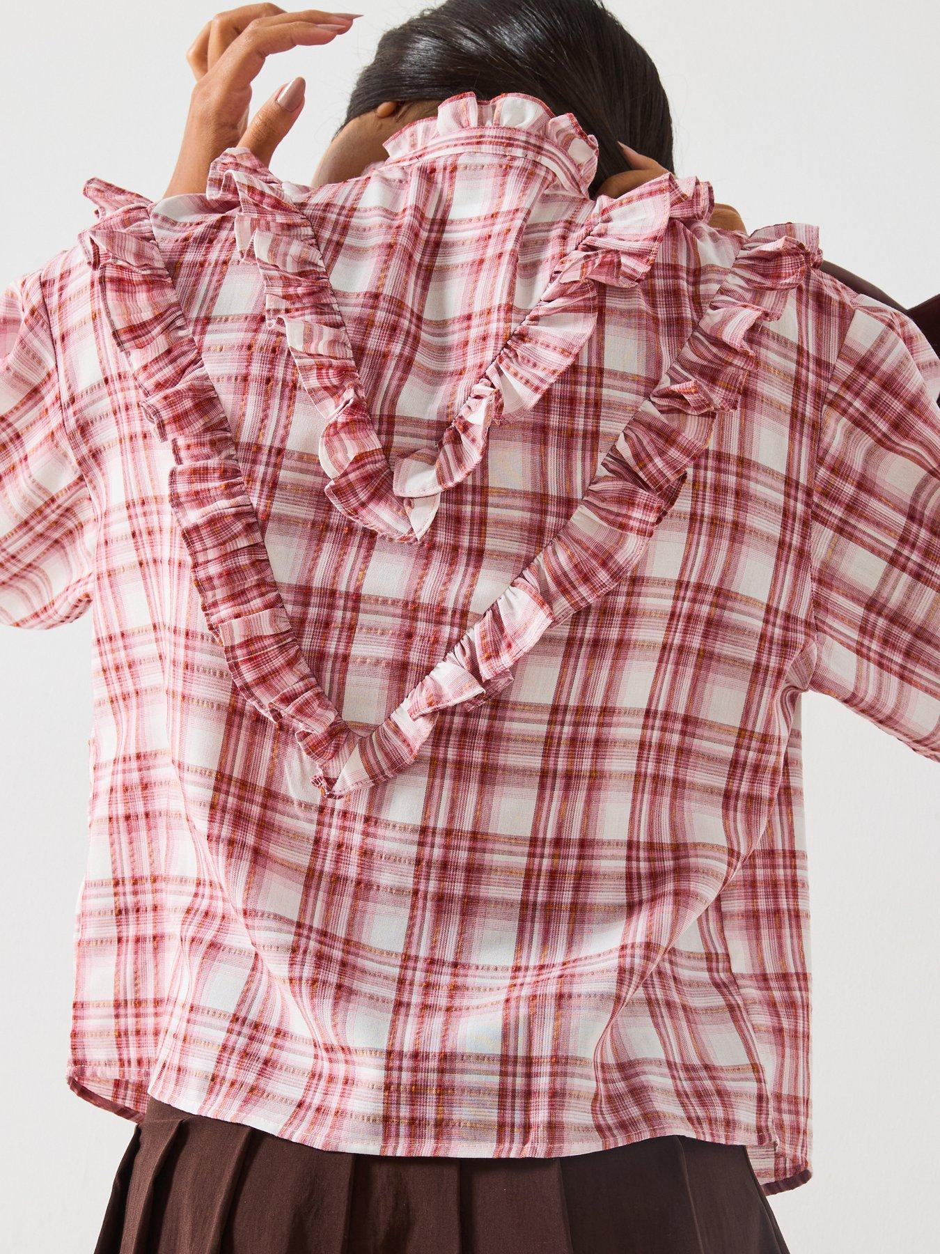 V by Very Checked Ruffle Shirt - Pink | Very
