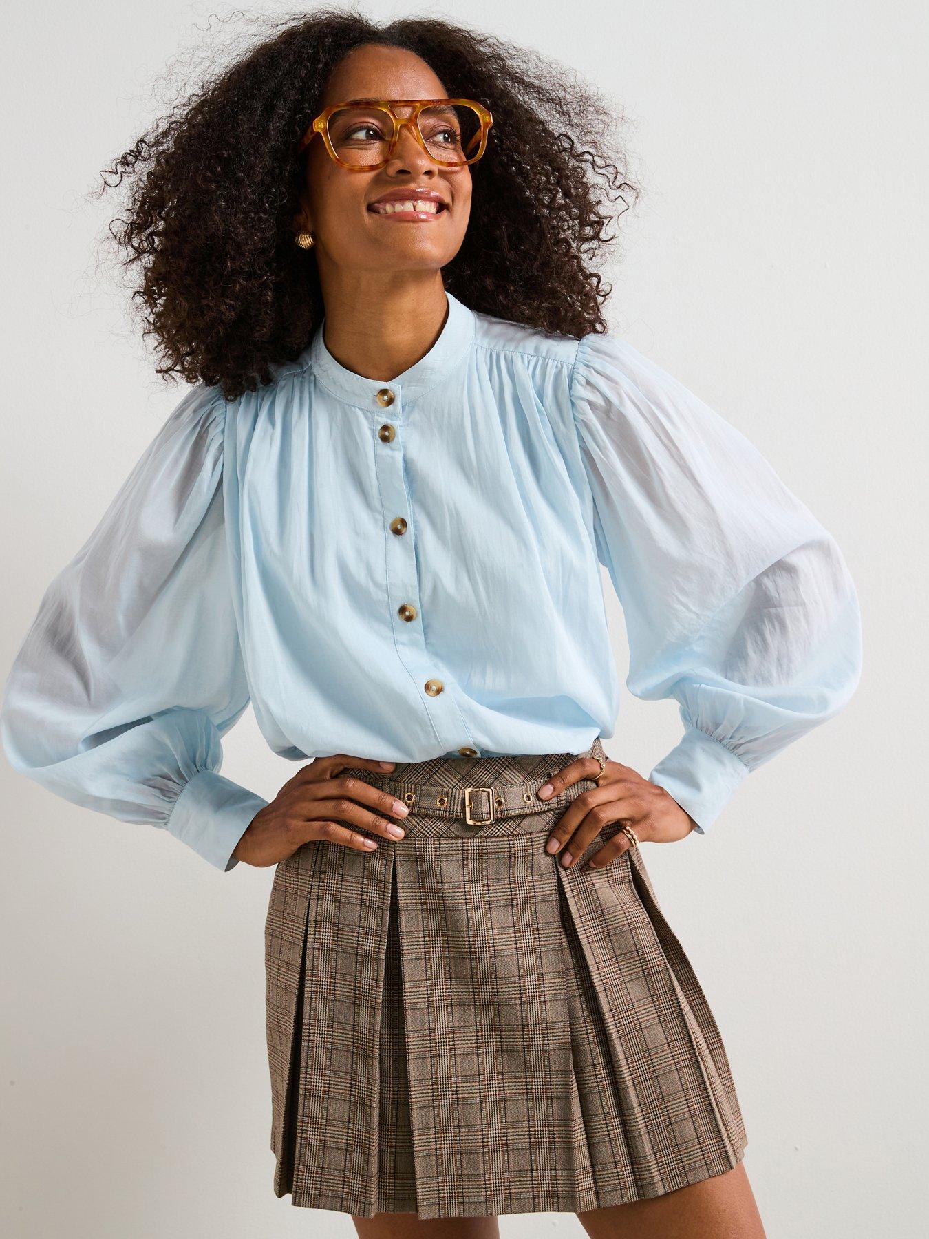 undefined Puff Sleeve Blouse - Blue