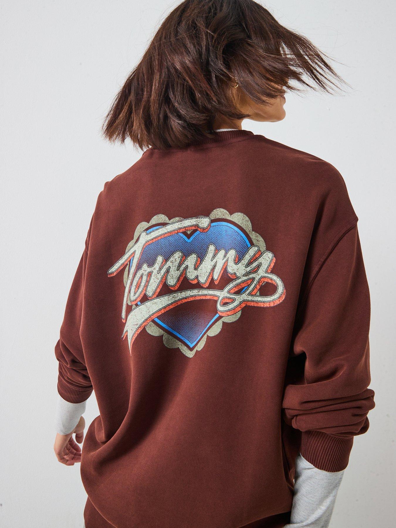 Image 1 of 6 of Tommy Jeans Heart Logo Crew Sweater - Brown