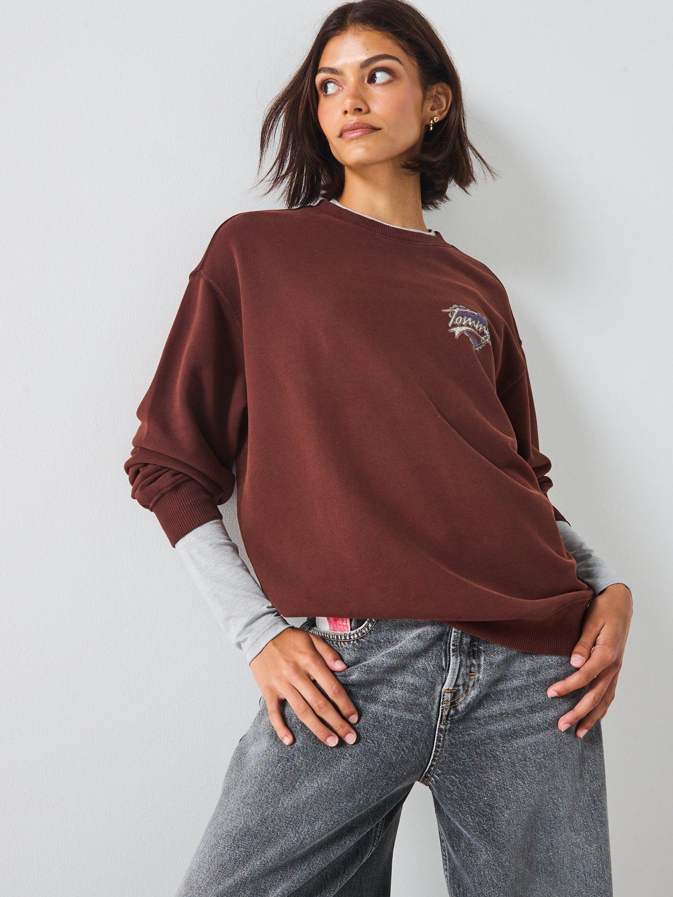 Image 2 of 6 of Tommy Jeans Heart Logo Crew Sweater - Brown
