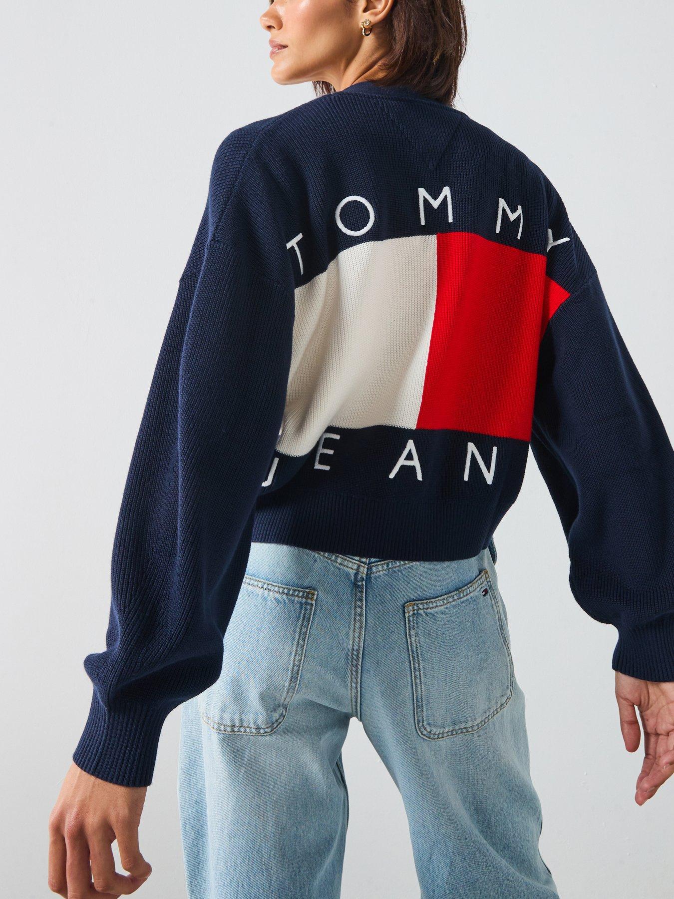 Tommy Jeans Ribbed Logo V-Neck Tops - Blue