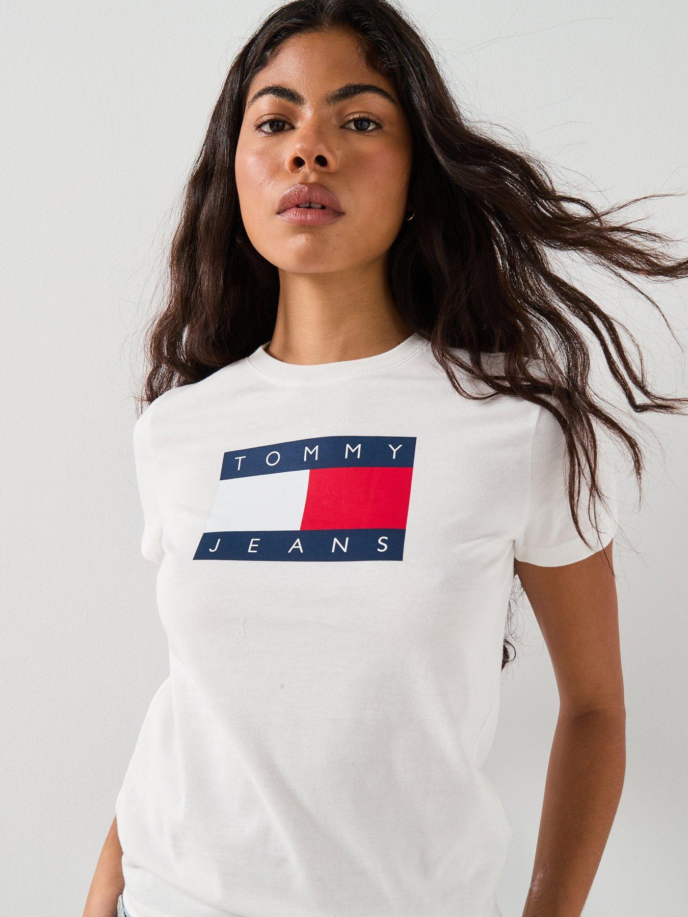Image 1 of 6 of Tommy Jeans Flag Short Sleeve T-Shirt - Beige