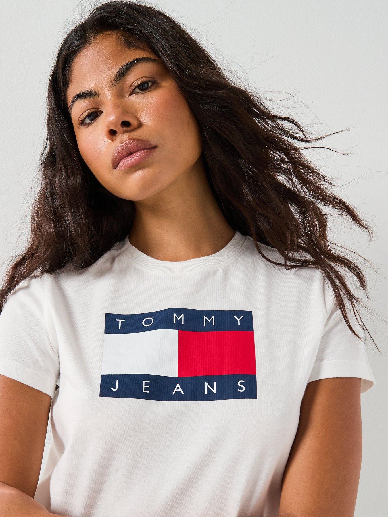 Image 4 of 6 of Tommy Jeans Flag Short Sleeve T-Shirt - Beige