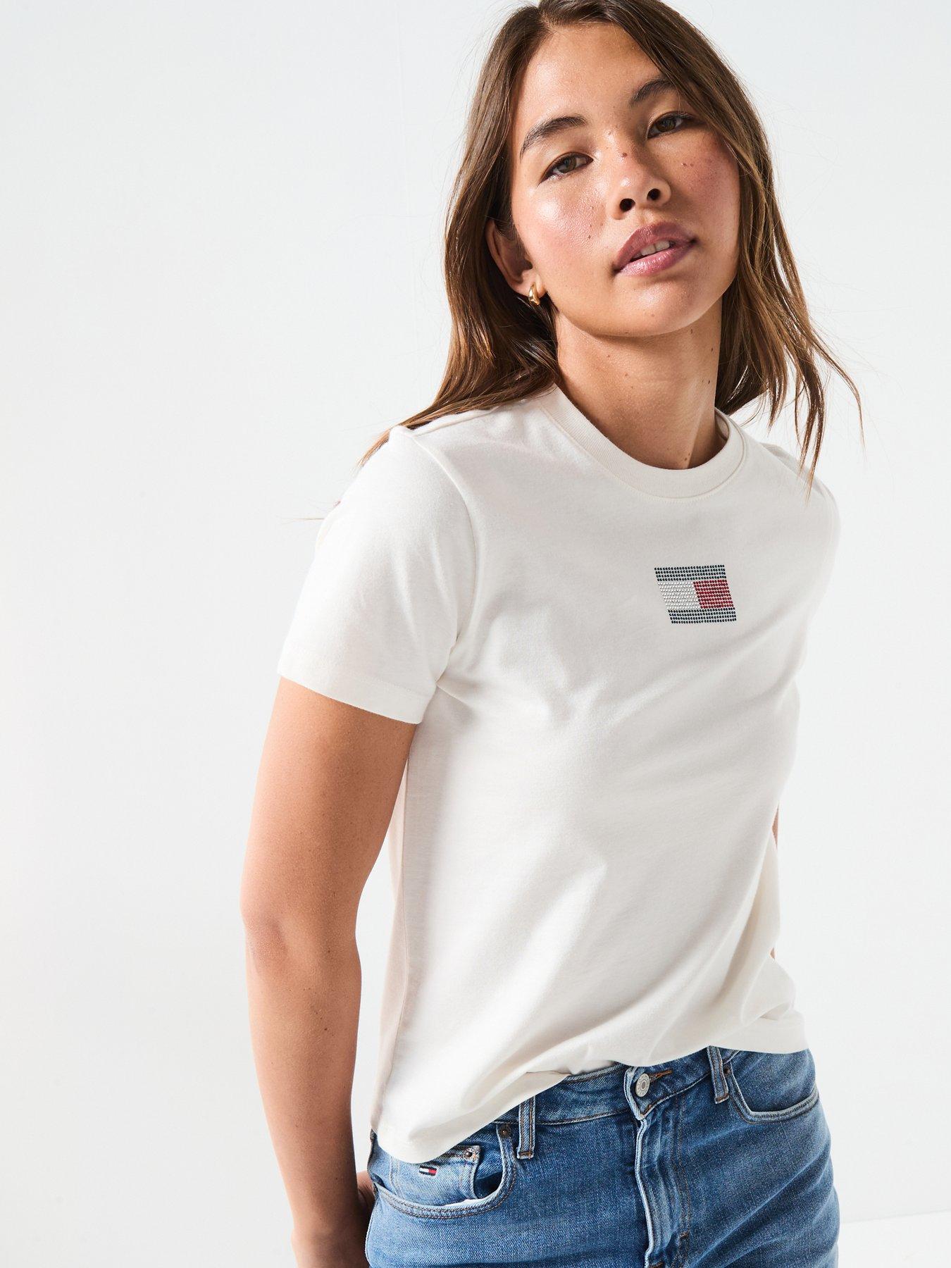 Tommy Jeans Varsity Diamante Logo T-Shirt - White