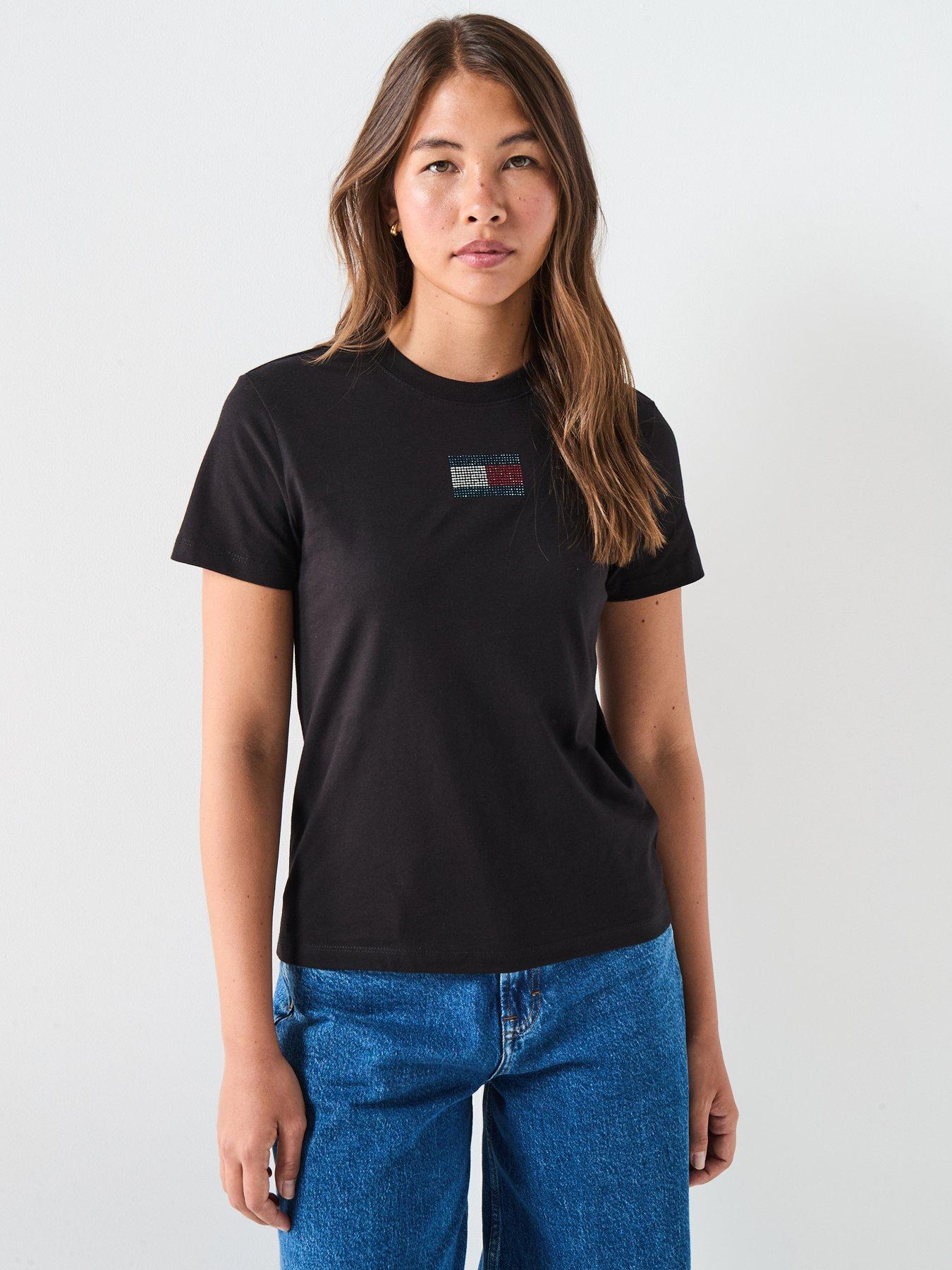 Tommy Jeans Varsity Diamante Logo T-Shirt - Black