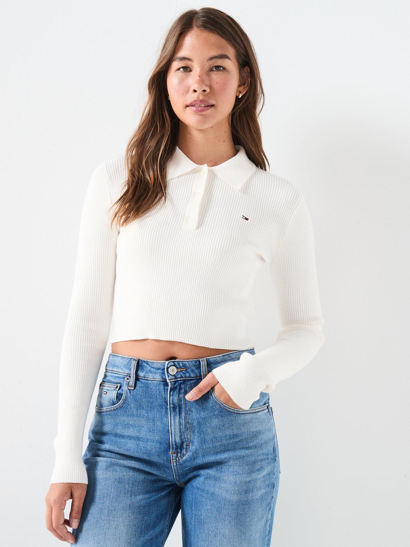 Image 1 of 5 of Tommy Jeans Essential Polo Sweater - White