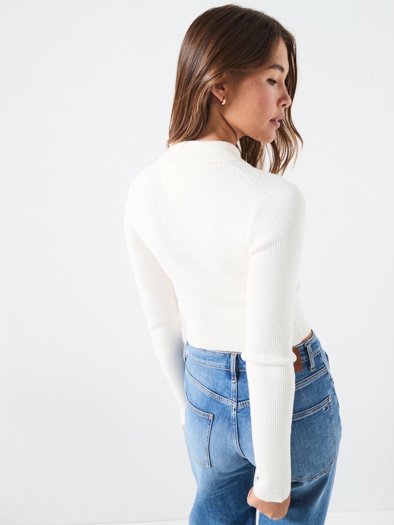 Image 2 of 5 of Tommy Jeans Essential Polo Sweater - White