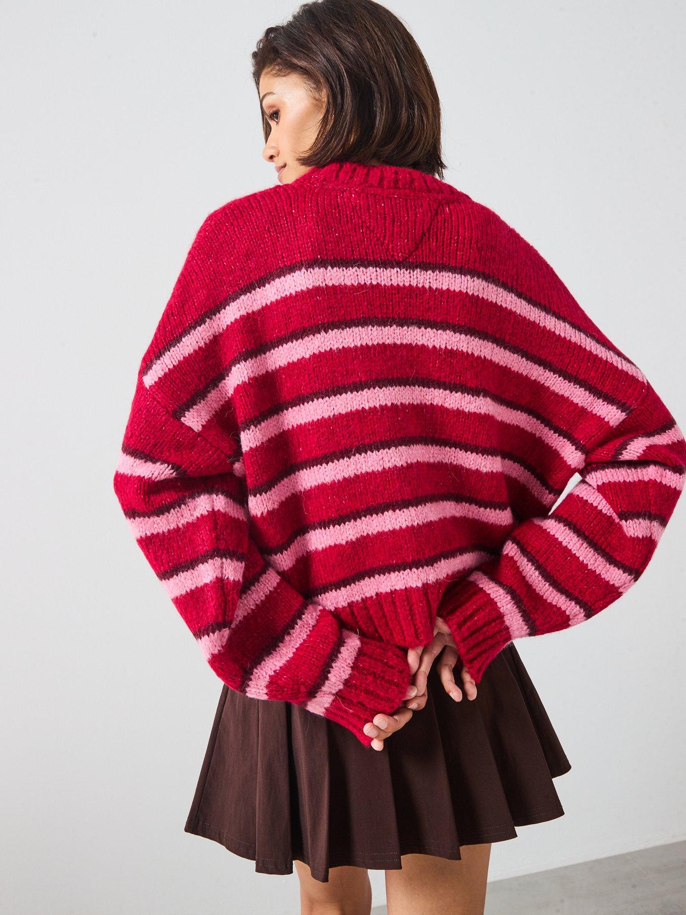 Image 2 of 5 of Tommy Jeans Badge Detailed Striped Fluffy Cardigan - Multi