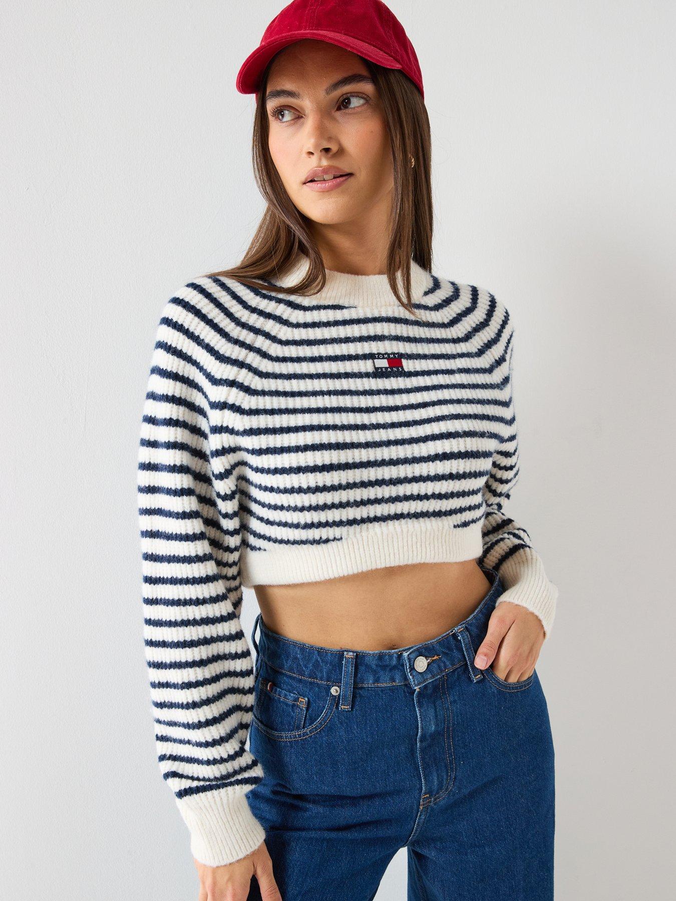 Image 1 of 5 of Tommy Jeans Crop Badge Detailed Sweater - White