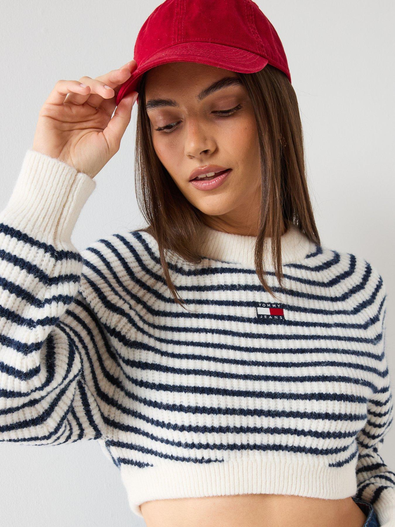 Image 4 of 5 of Tommy Jeans Crop Badge Detailed Sweater - White