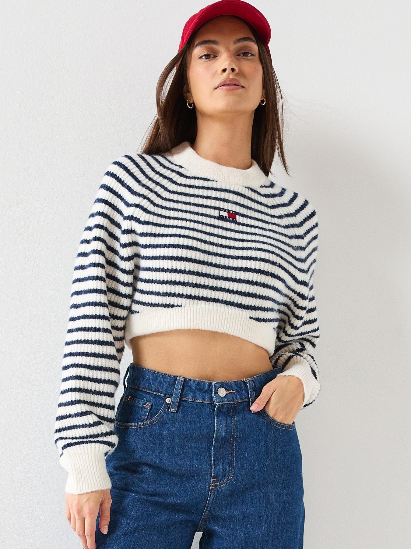 Image 5 of 5 of Tommy Jeans Crop Badge Detailed Sweater - White