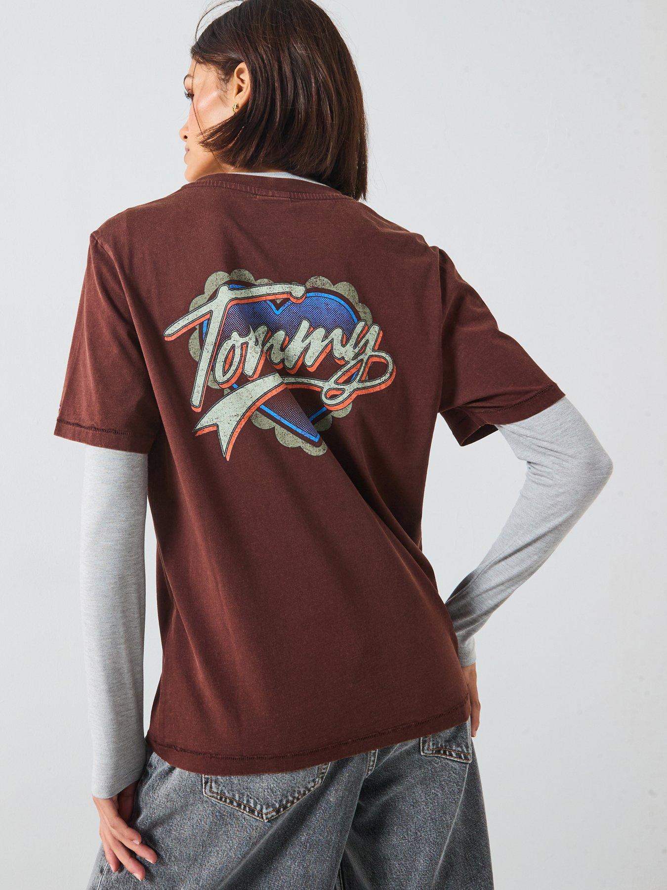Tommy Jeans Heart Logo Crew T-shirt, Brown, Size S, Women