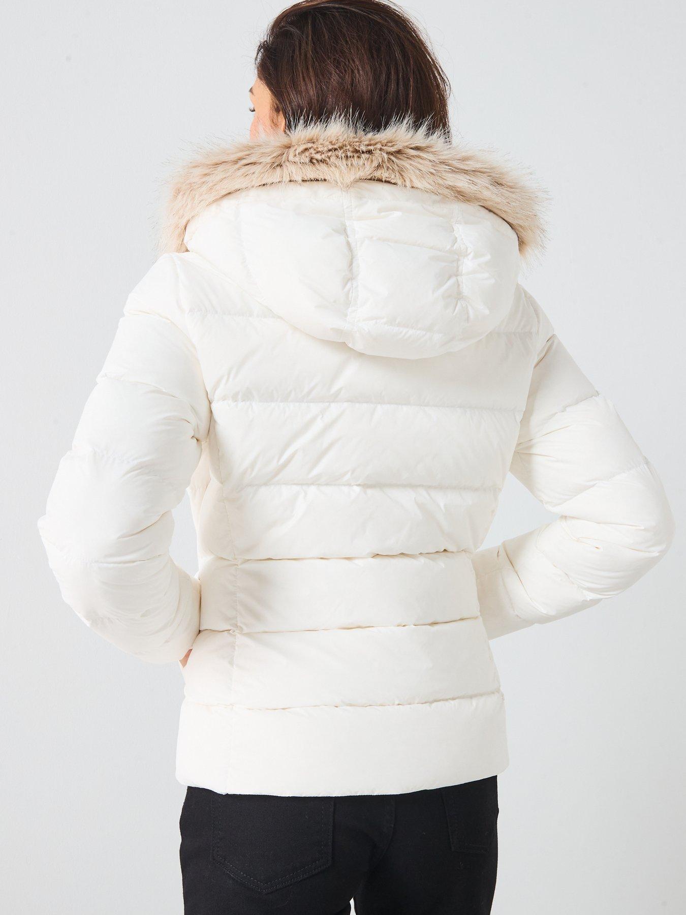 Image 2 of 5 of Tommy Jeans Basic Faux Fur Hooded Down Coat - Beige