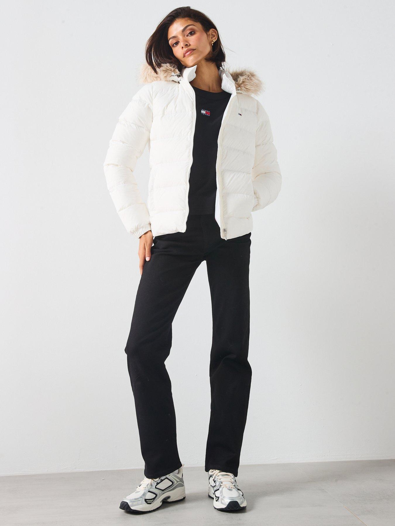 Image 3 of 5 of Tommy Jeans Basic Faux Fur Hooded Down Coat - Beige