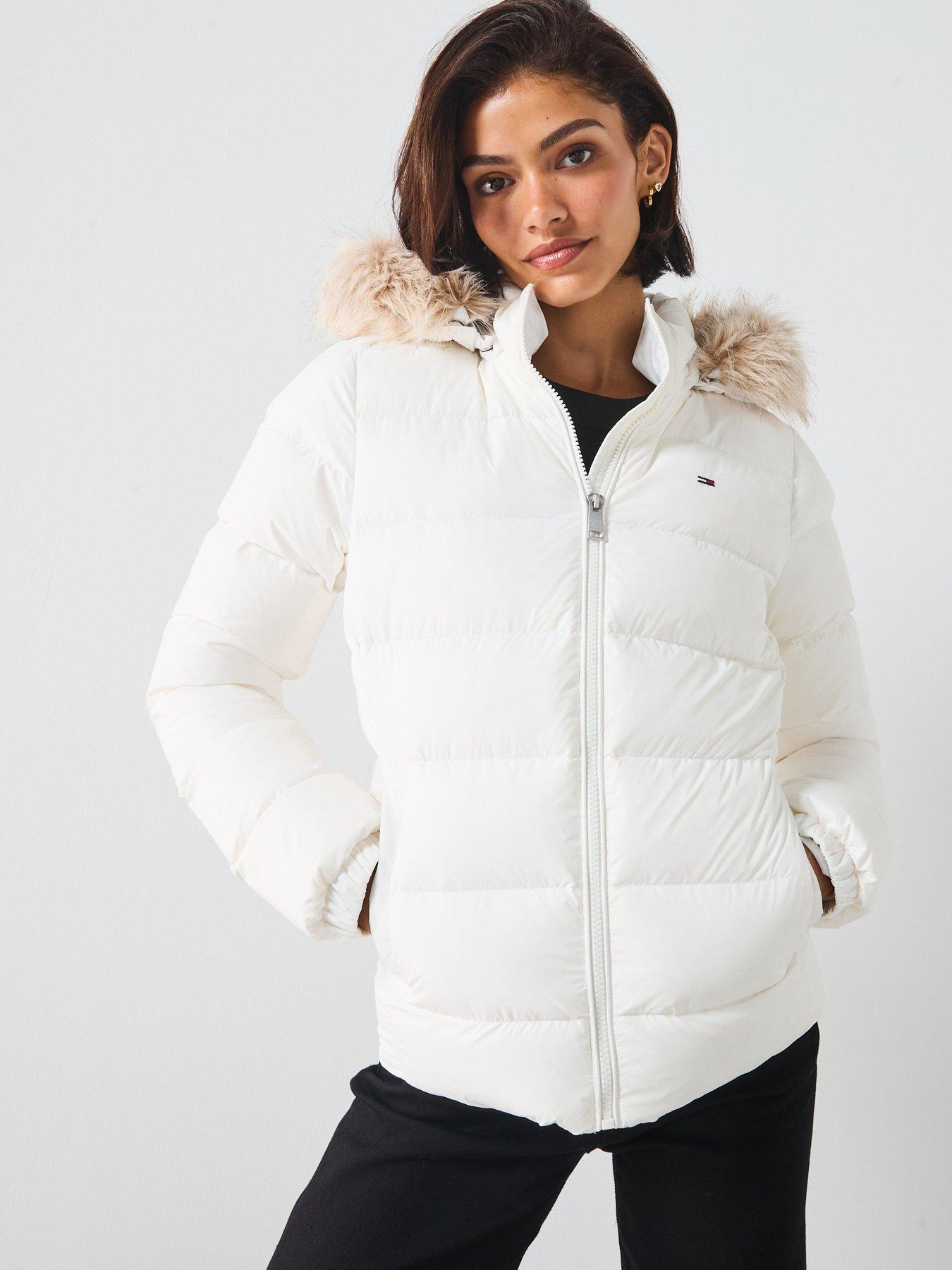 Image 5 of 5 of Tommy Jeans Basic Faux Fur Hooded Down Coat - Beige