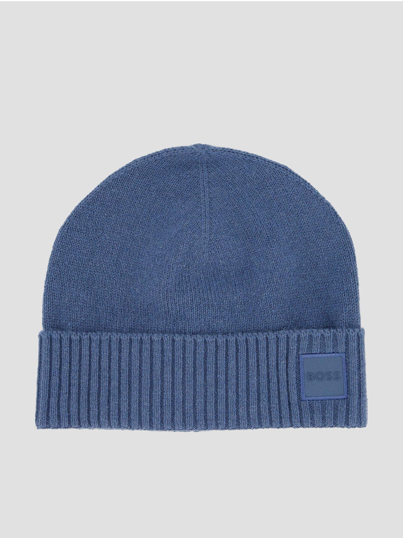 BOSS Akaio Side Tonal Logo Wool Beanie Hat - Blue