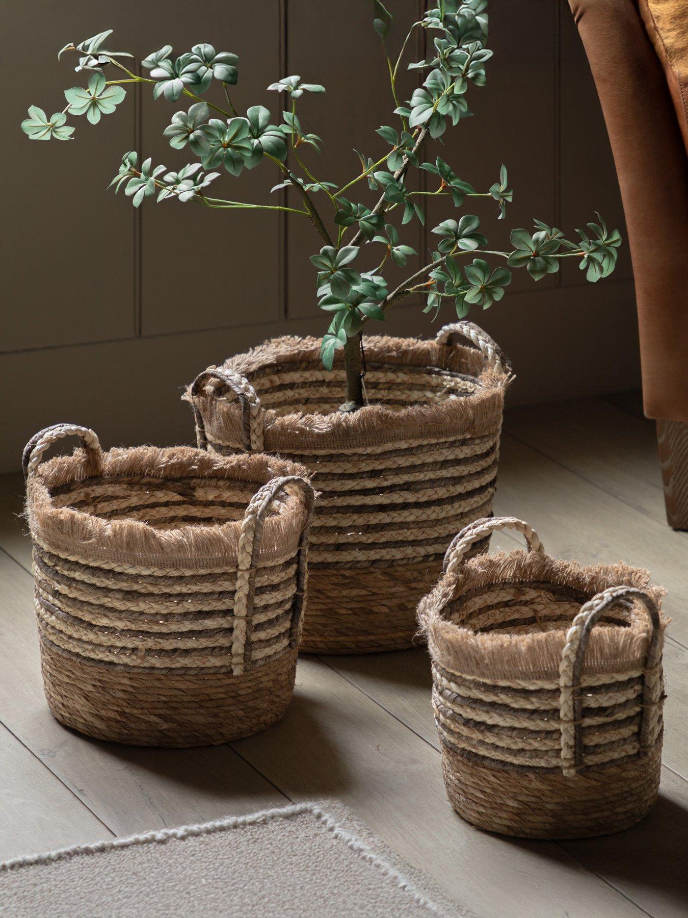 Gallery Direct Fringed Woven Basket Brown Stripe S/3 D300mm