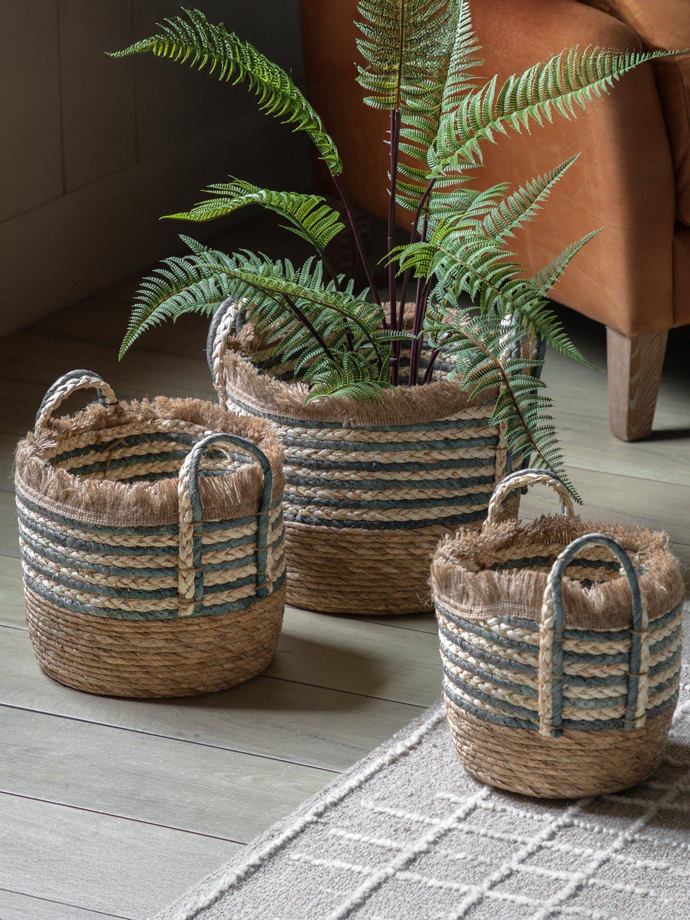 Gallery Direct Fringed Woven Basket Ink Stripe S/3 D300mm