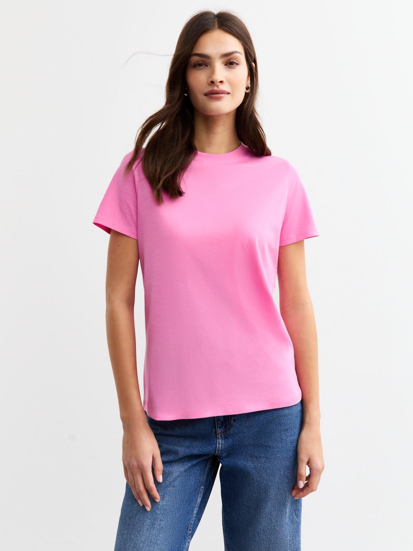 undefined Bright Pink Short Sleeve Crew Neck T-shirt