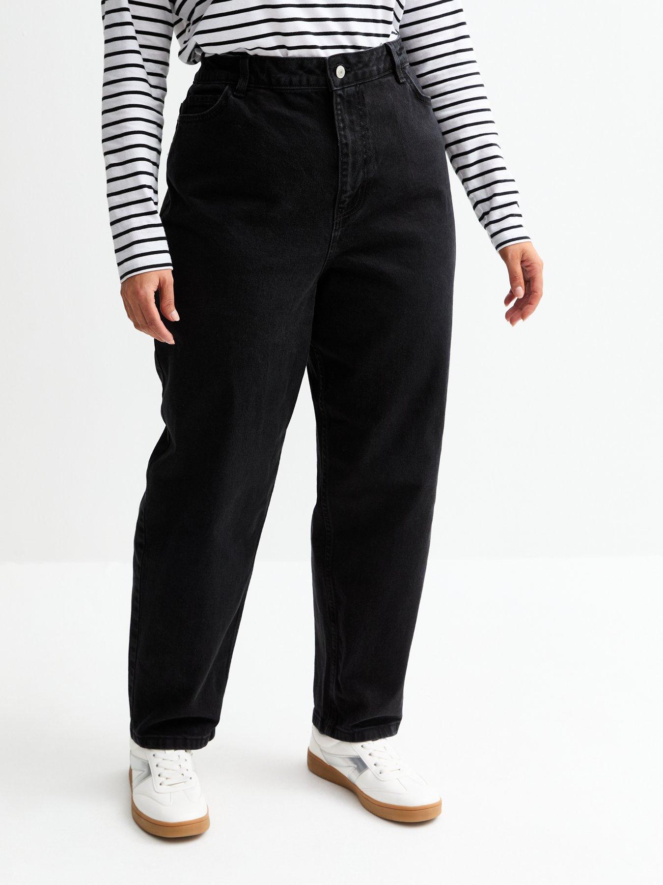 Black Split Hem Mom Jeans