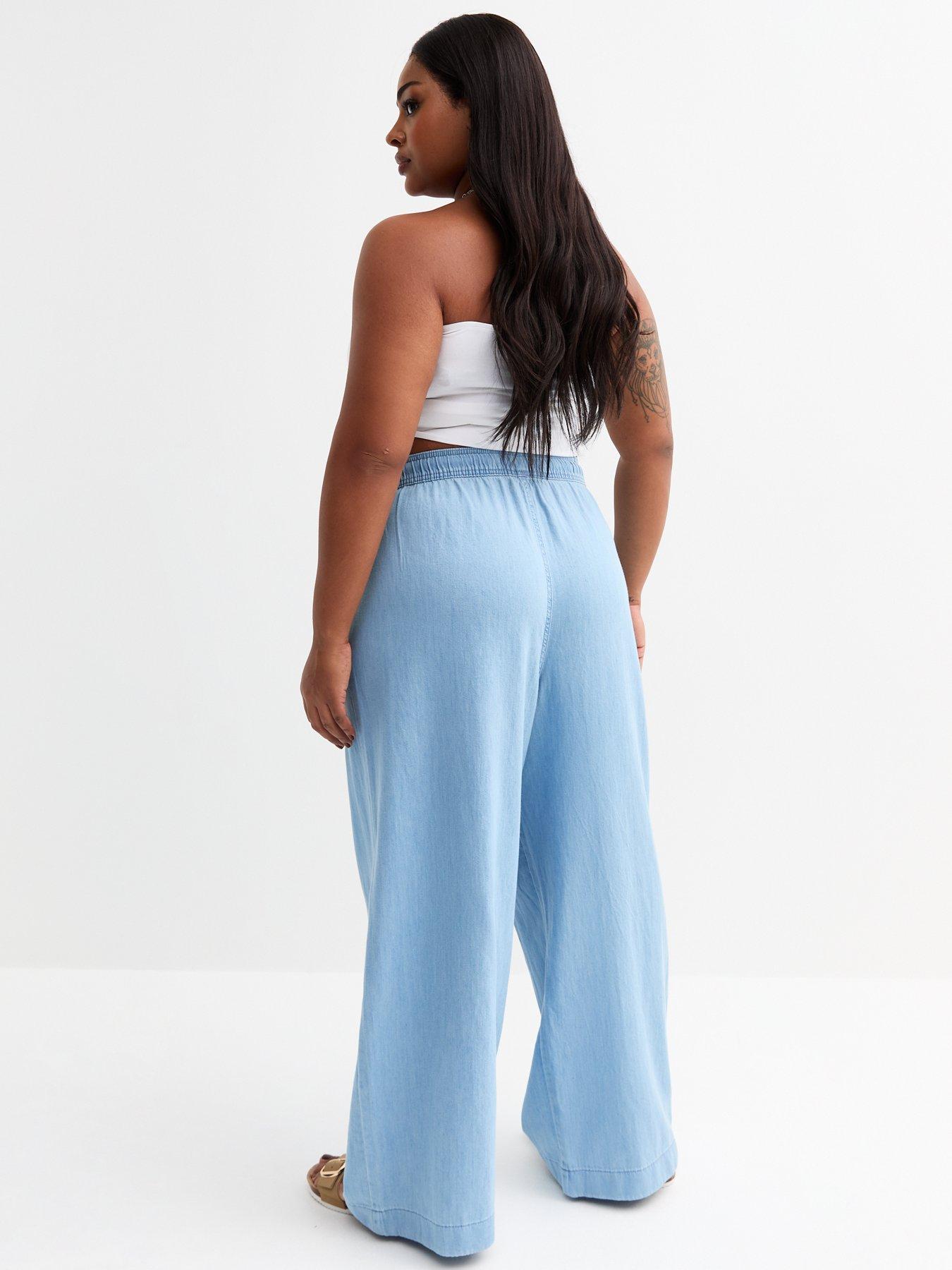 Image 2 of 5 of New Look Curves Light Blue Drawstring Waist Denim Trouser Jeans